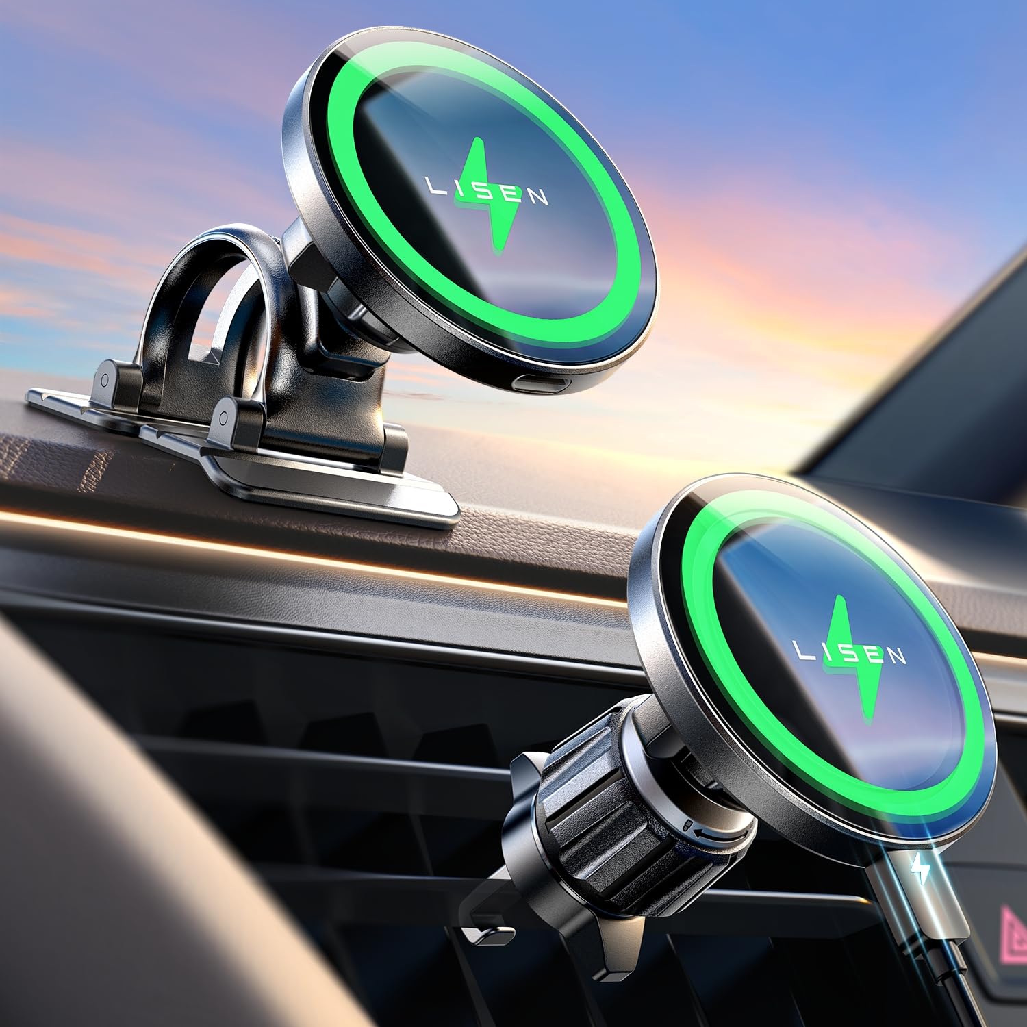 LISEN 15W MagSafe Magnetic Wireless Car Mount Charger