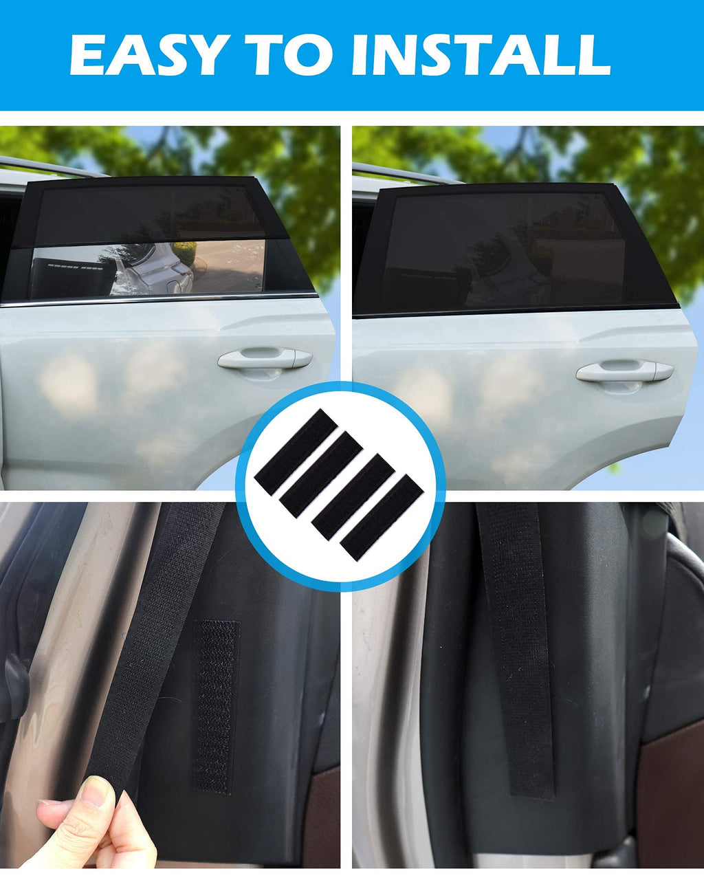 Tevlaphee Car Window Shades, 2 Pack Car Sunshade for Kids Breathable Universal Sun Visor Car Net for Baby with Certified UV for Side Window, Spandex Mesh Material Protect Privacy for Family Black