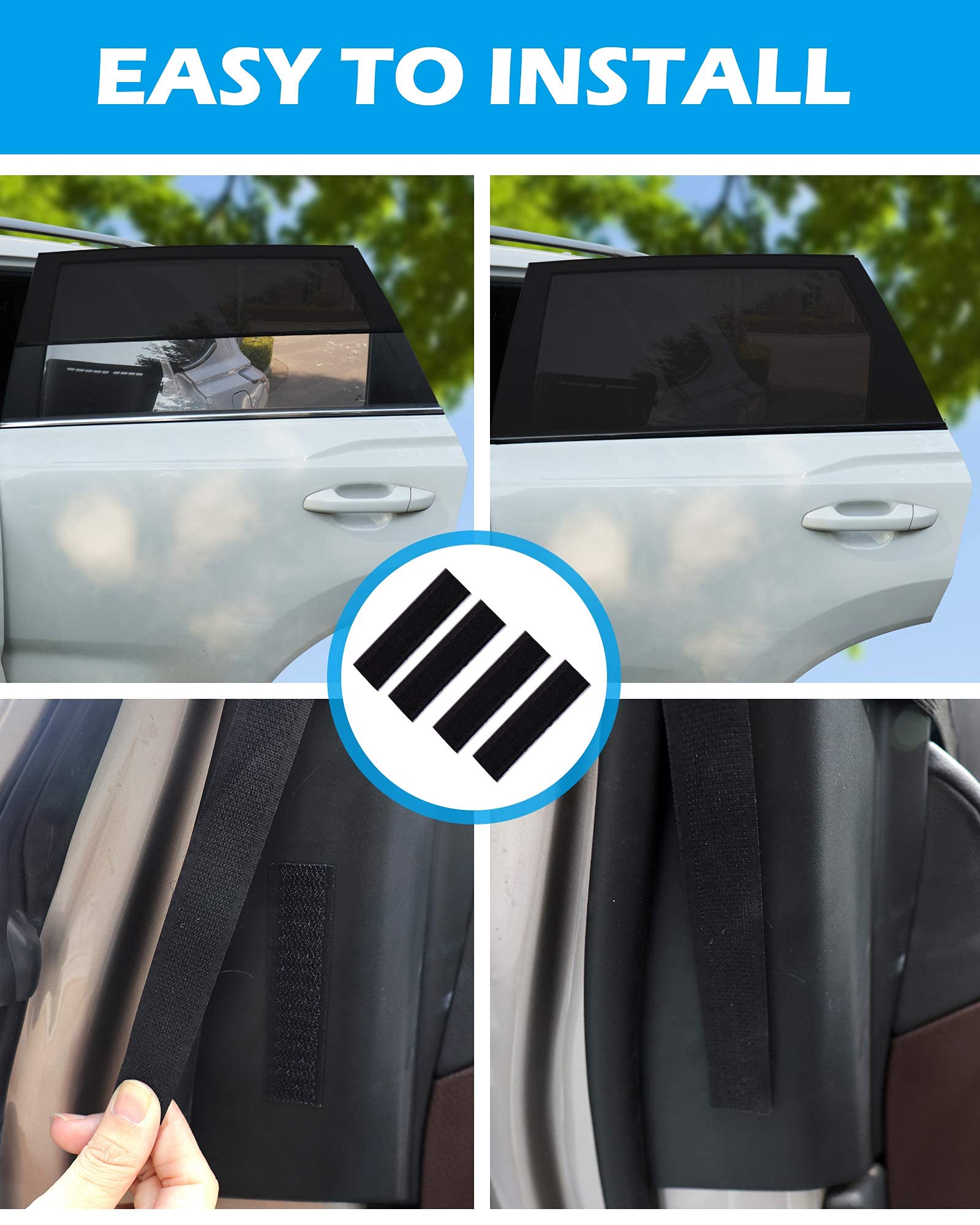 Tevlaphee Car Window Shades, 2 Pack Car Sunshade for Kids Breathable Universal Sun Visor Car Net for Baby with Certified UV for Side Window, Spandex Mesh Material Protect Privacy for Family Black