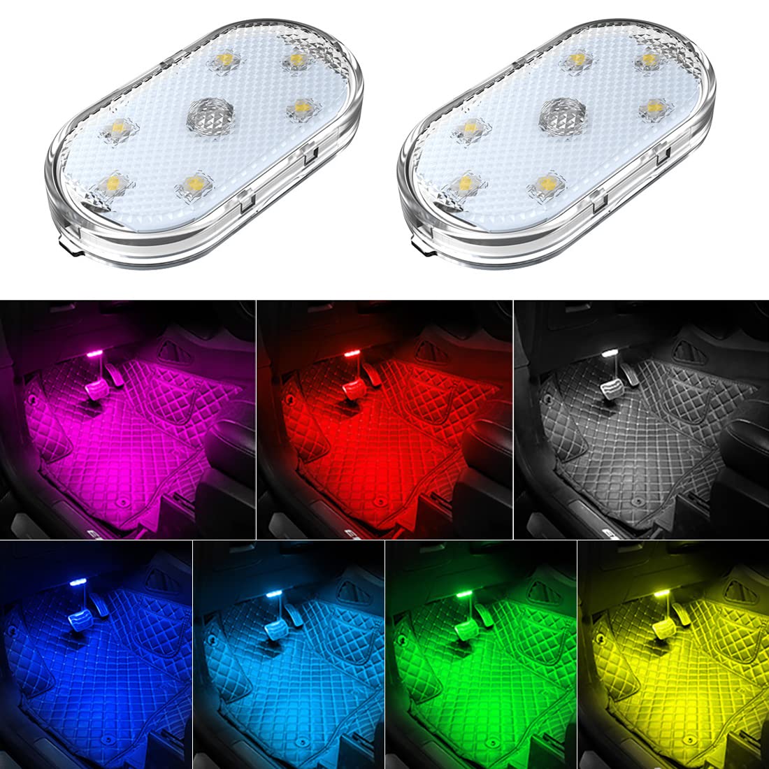 2-Piece USB Rechargeable 7-Color Car Interior Lights