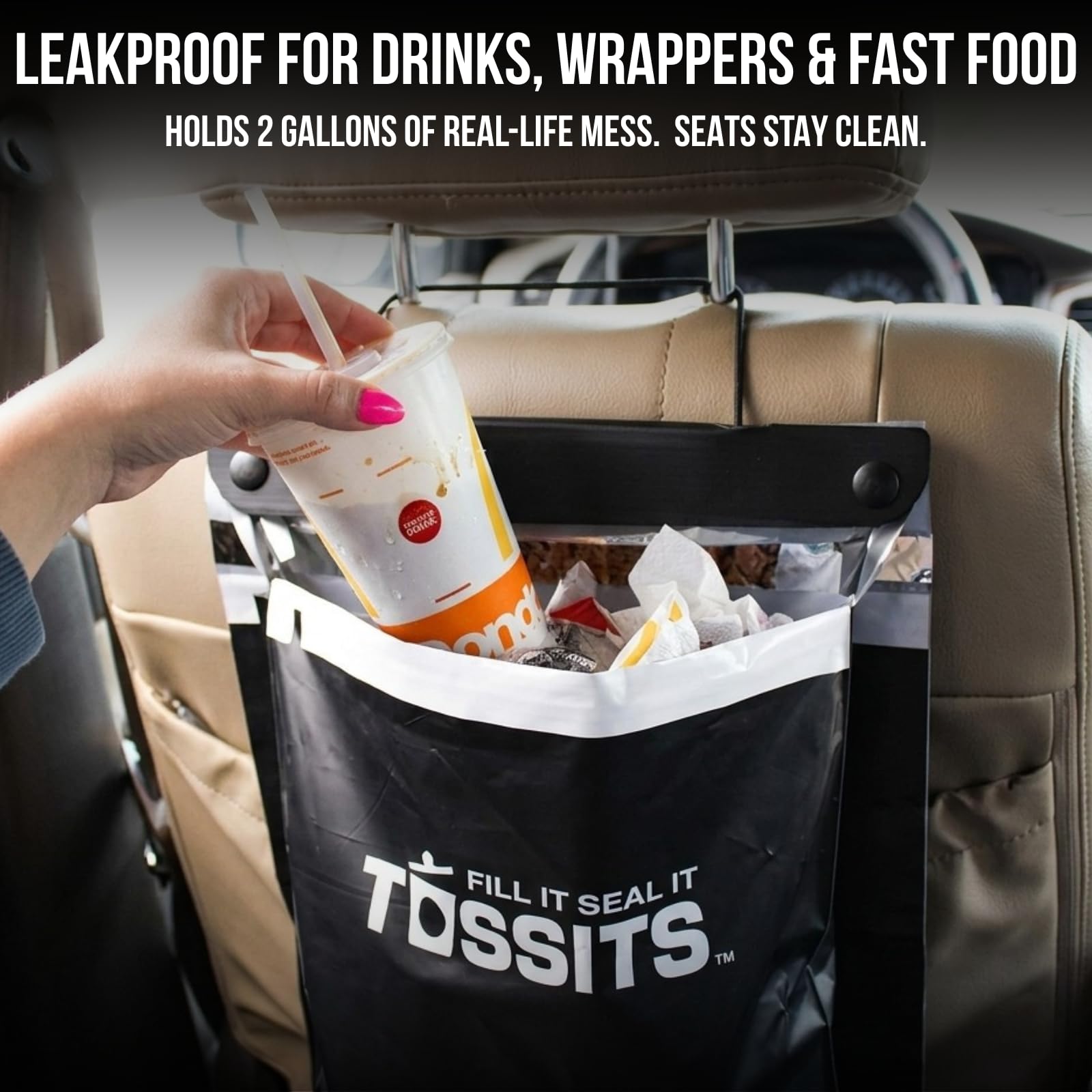 Tossits Disposable Hanging Car Trash & Garbage Bags