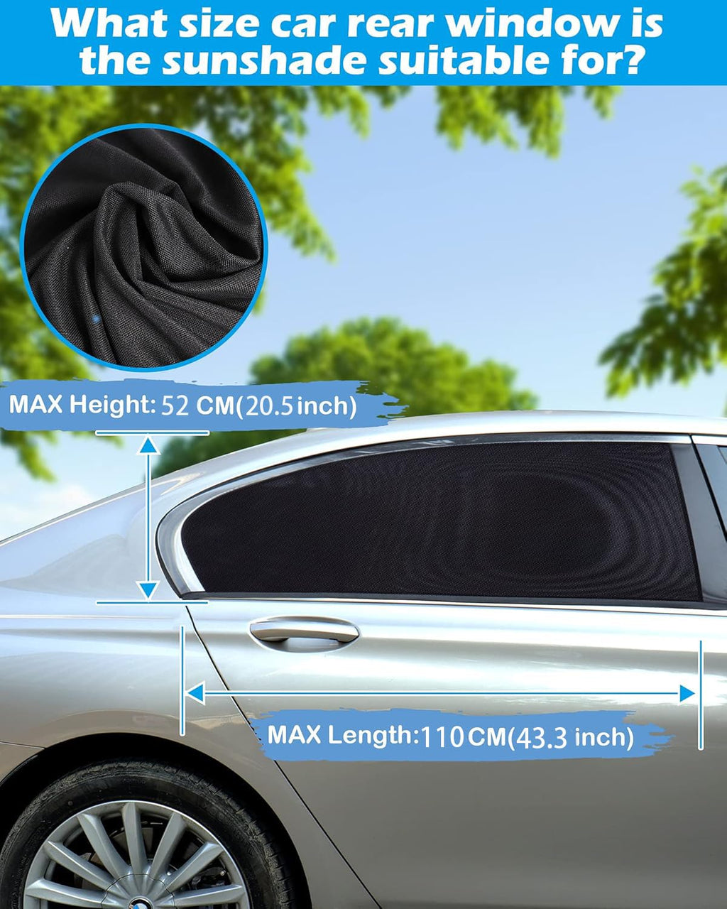 Tevlaphee Car Window Shades, 2 Pack Car Sunshade for Kids Breathable Universal Sun Visor Car Net for Baby with Certified UV for Side Window, Spandex Mesh Material Protect Privacy for Family Black