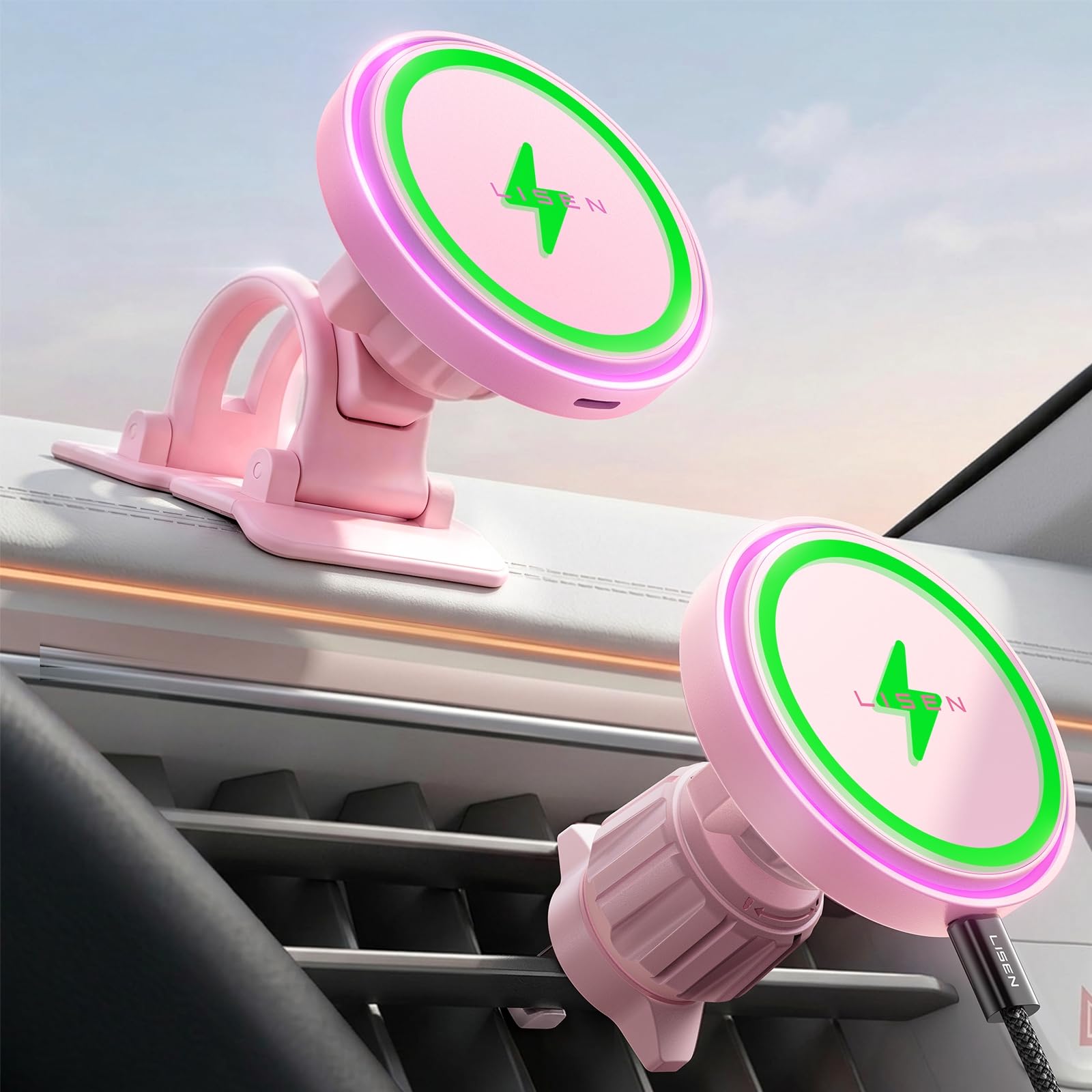 LISEN 15W MagSafe Magnetic Wireless Car Mount Charger