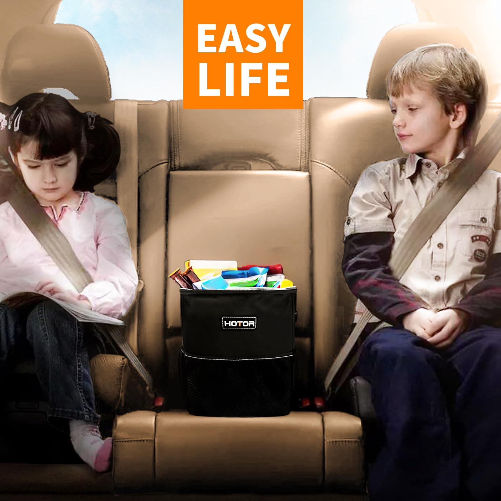 HOTOR Compact Waterproof Leak-Proof Car Trash Can
