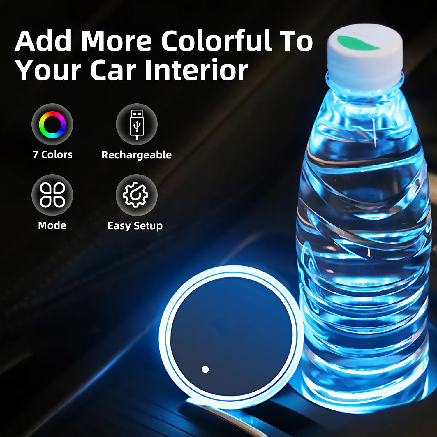2-Piece USB Rechargeable 7-Color LED Cup Holder Lights