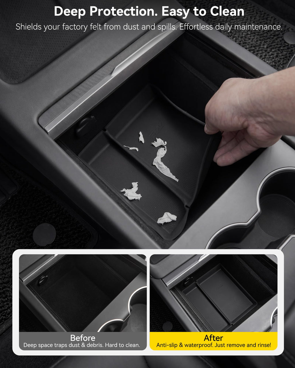 3W Tesla 2025-2026 New Model Y Juniper Floor Mats and Cargo Liners 10PCS (Not for Standard) & Center Console Tray for Tesla Model Y Juniper 2025-2026 Organizer Set