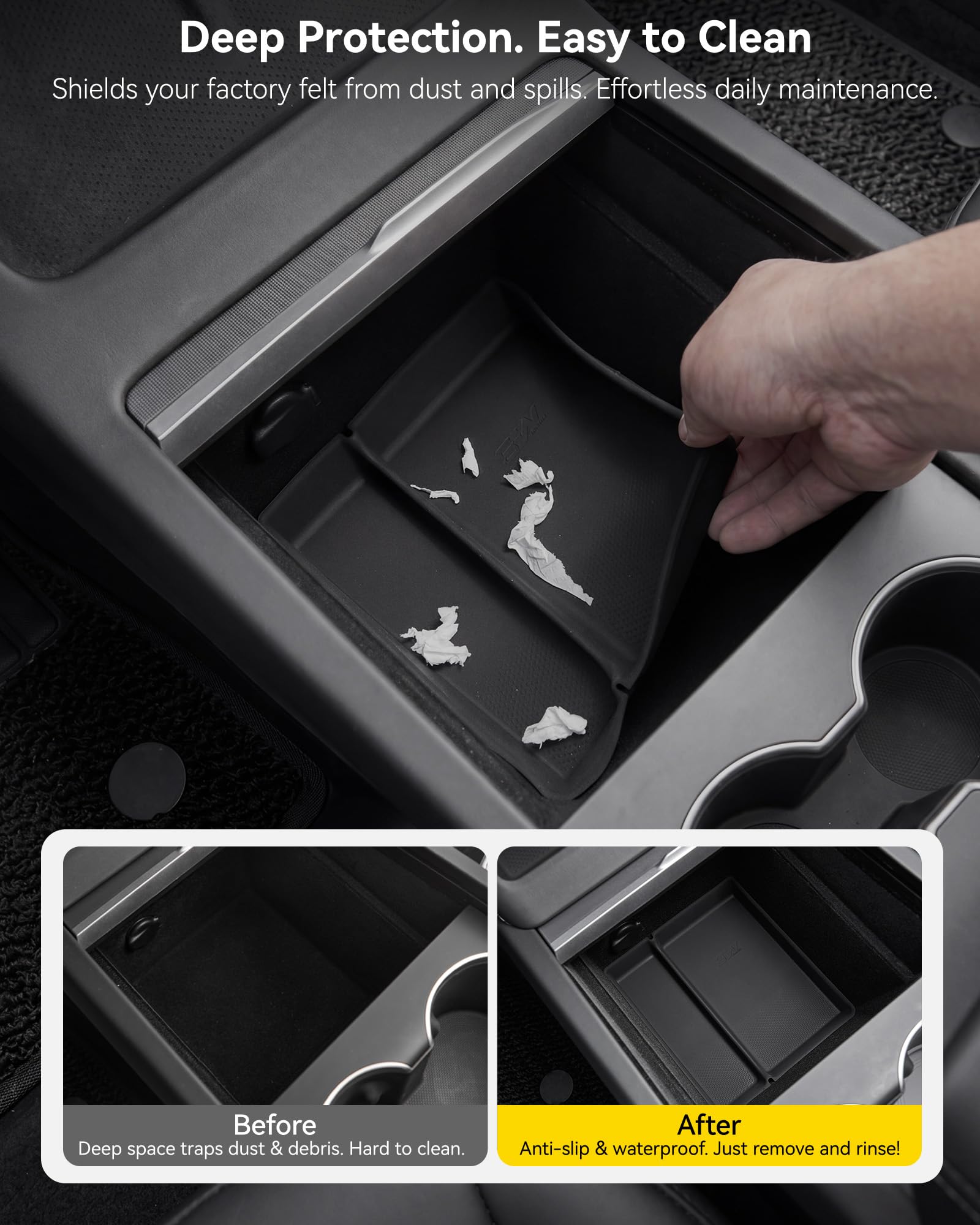 3W Tesla 2025-2026 New Model Y Juniper Floor Mats and Cargo Liners 10PCS (Not for Standard) & Center Console Tray for Tesla Model Y Juniper 2025-2026 Organizer Set
