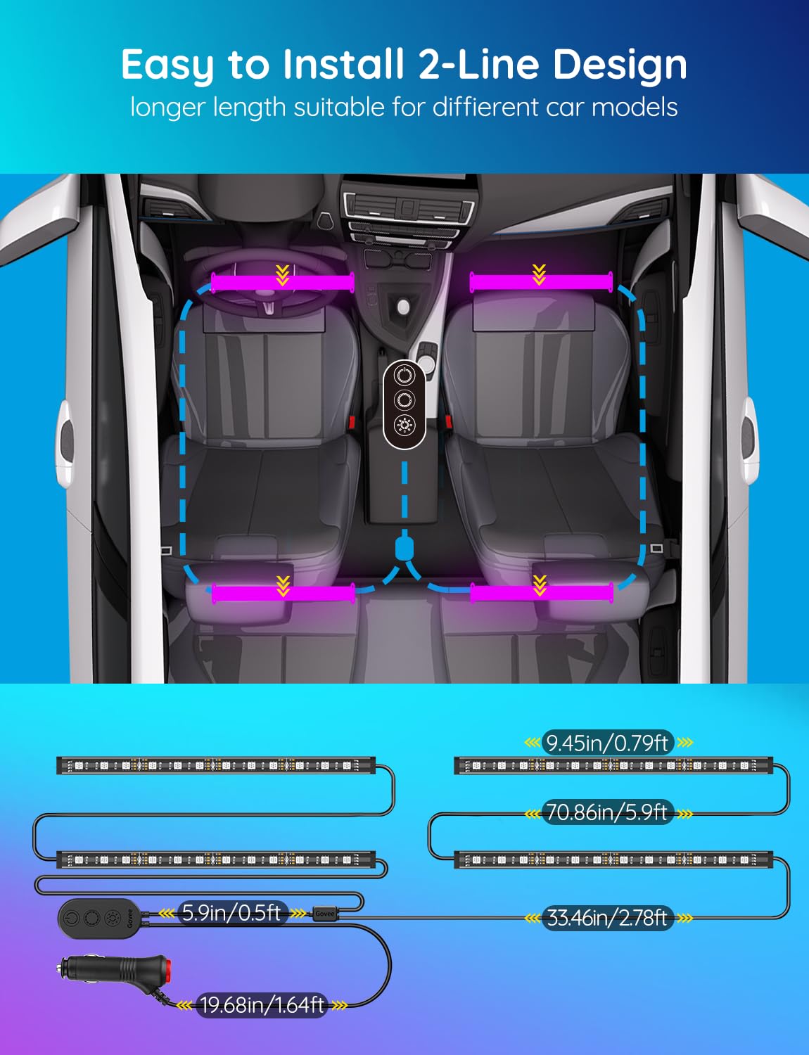 Govee App-Controlled RGB LED Car Interior Lights