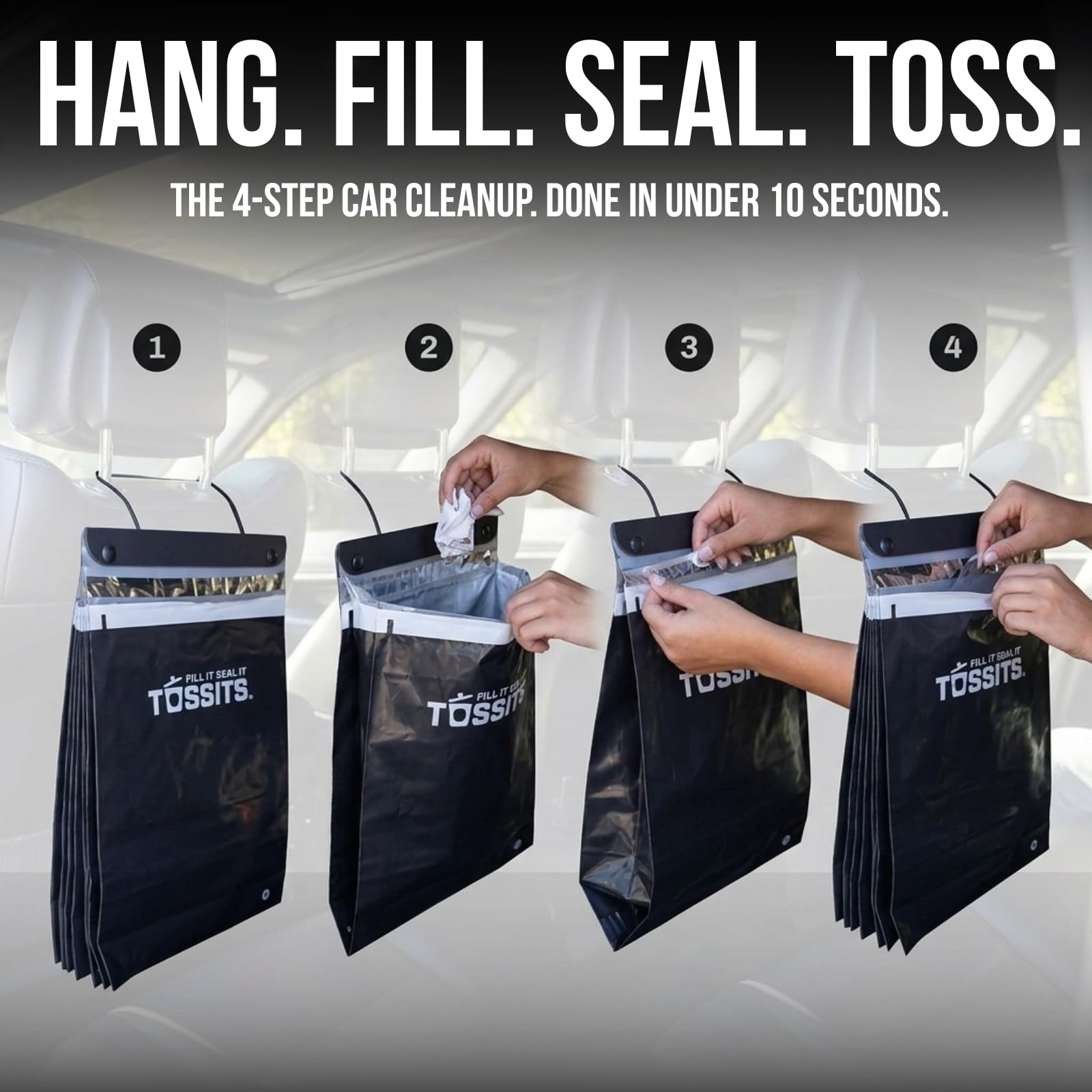 Tossits Disposable Hanging Car Trash & Garbage Bags
