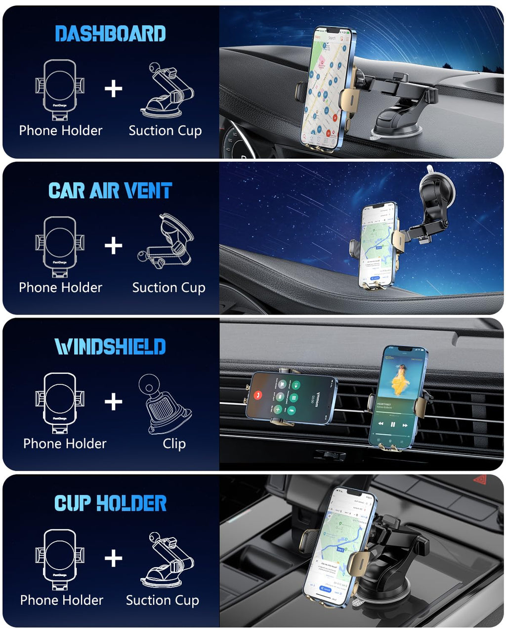 BothLin 3-in-1 15W Auto-Clamping Wireless Car Mount