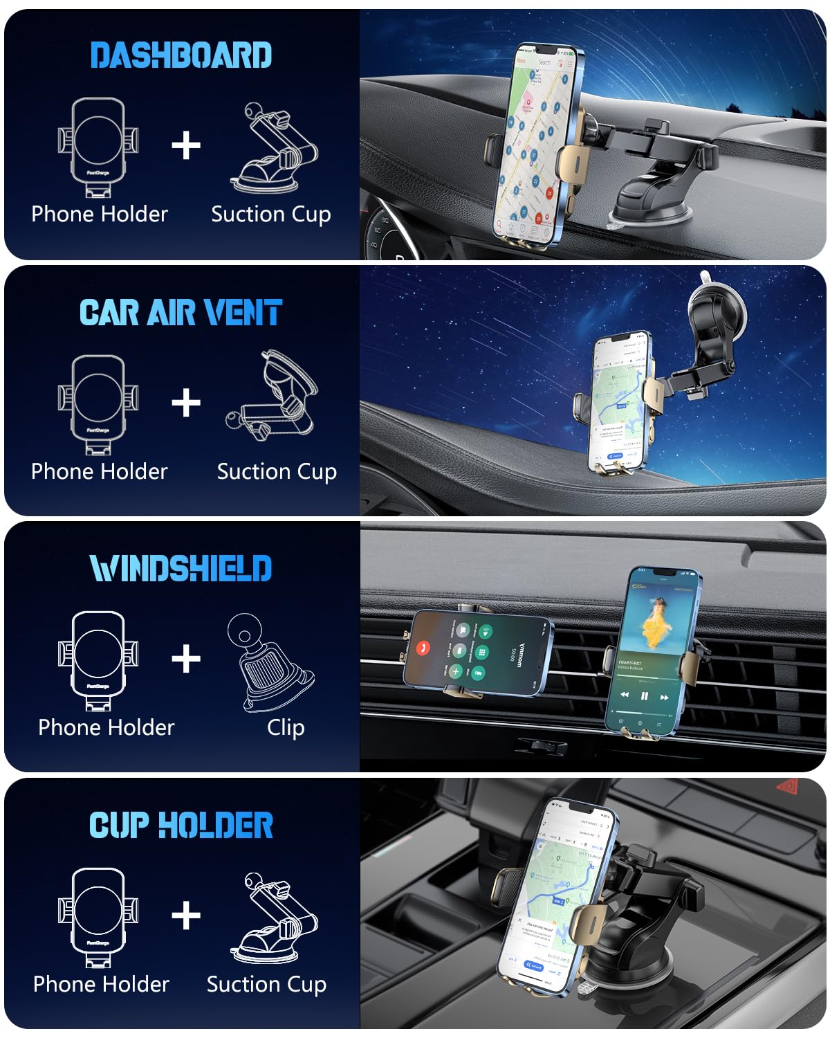 BothLin 3-in-1 15W Auto-Clamping Wireless Car Mount