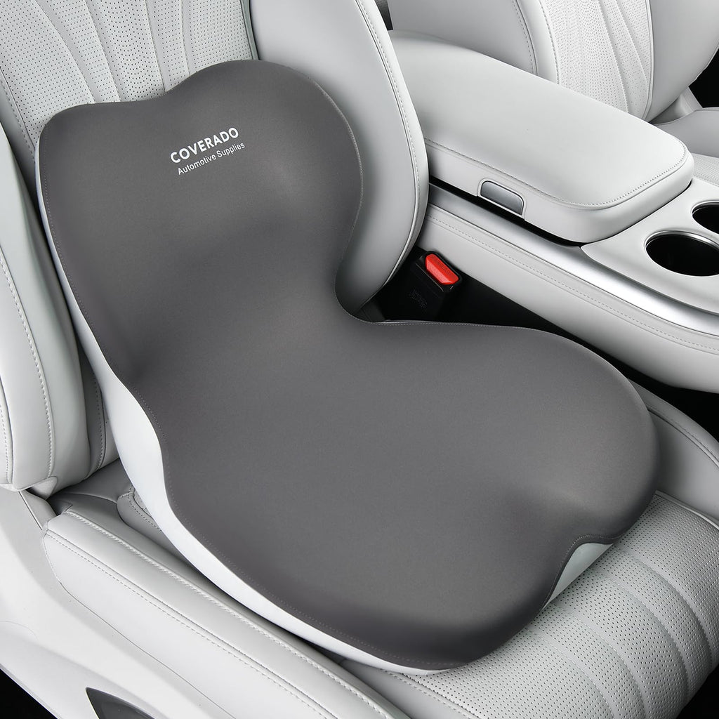 Coverado Seat Cushion and Lumbar Support Pillow One Piece for Car Office Chair, Ergonomic Memory Foam Desk Chair Cushion Back Support Pillow, Sciatica & Back & Tailbone Pain Relief Cushion-Gray