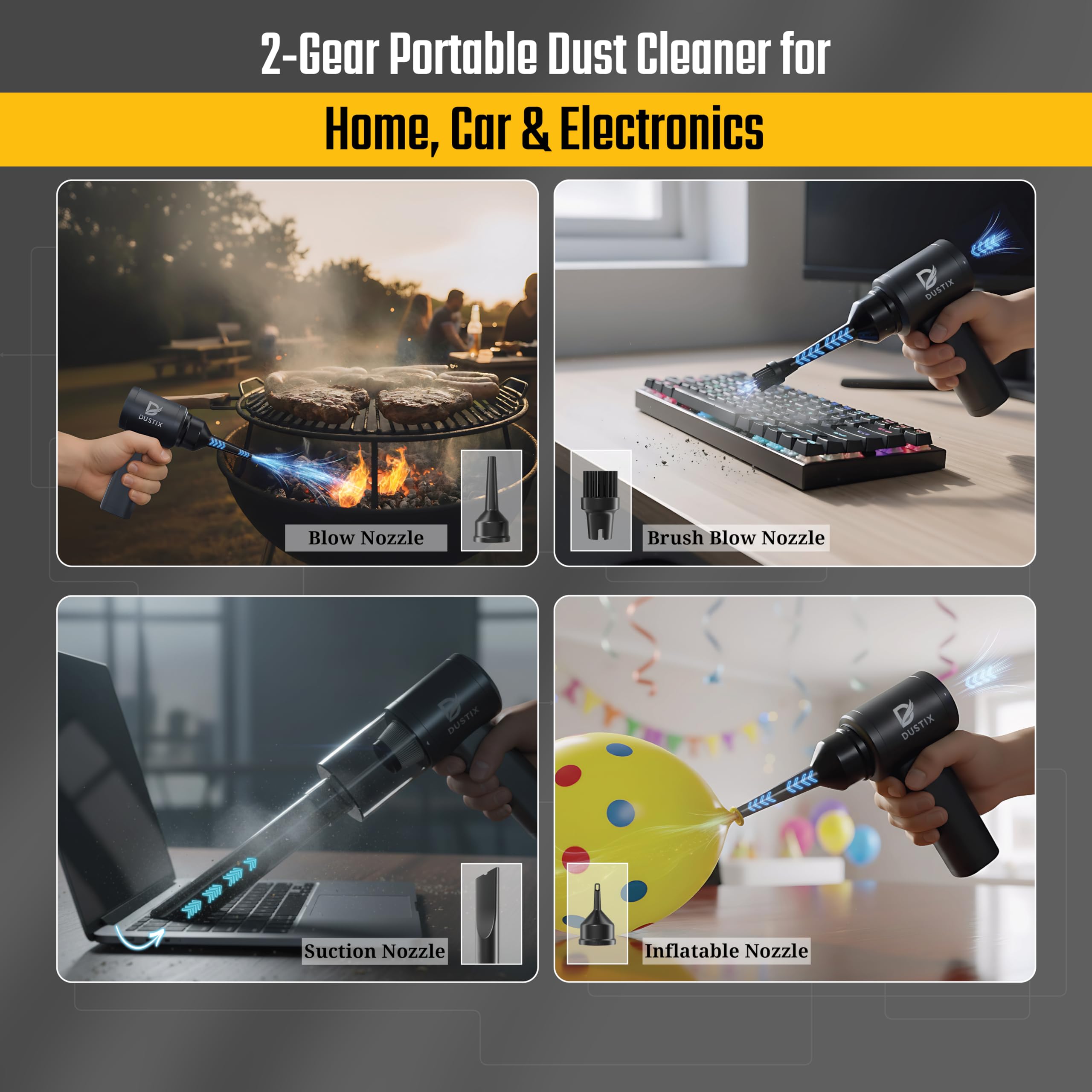 Cordless Handheld Car Vacuum & Multi-Function Air Blower