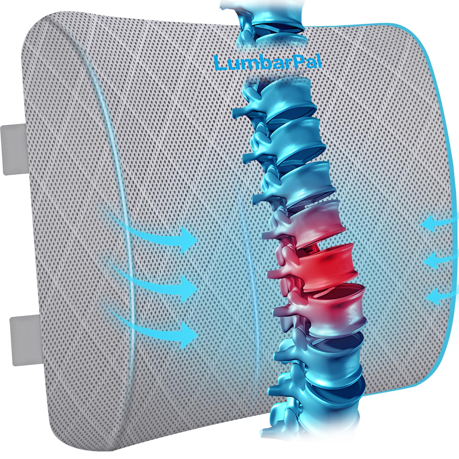 Lumbar Support Pillow for Office Chair Back Car, Gaming, Improve Sitting Posture & Pain Relief, Memory Foam, Adjustable Straps