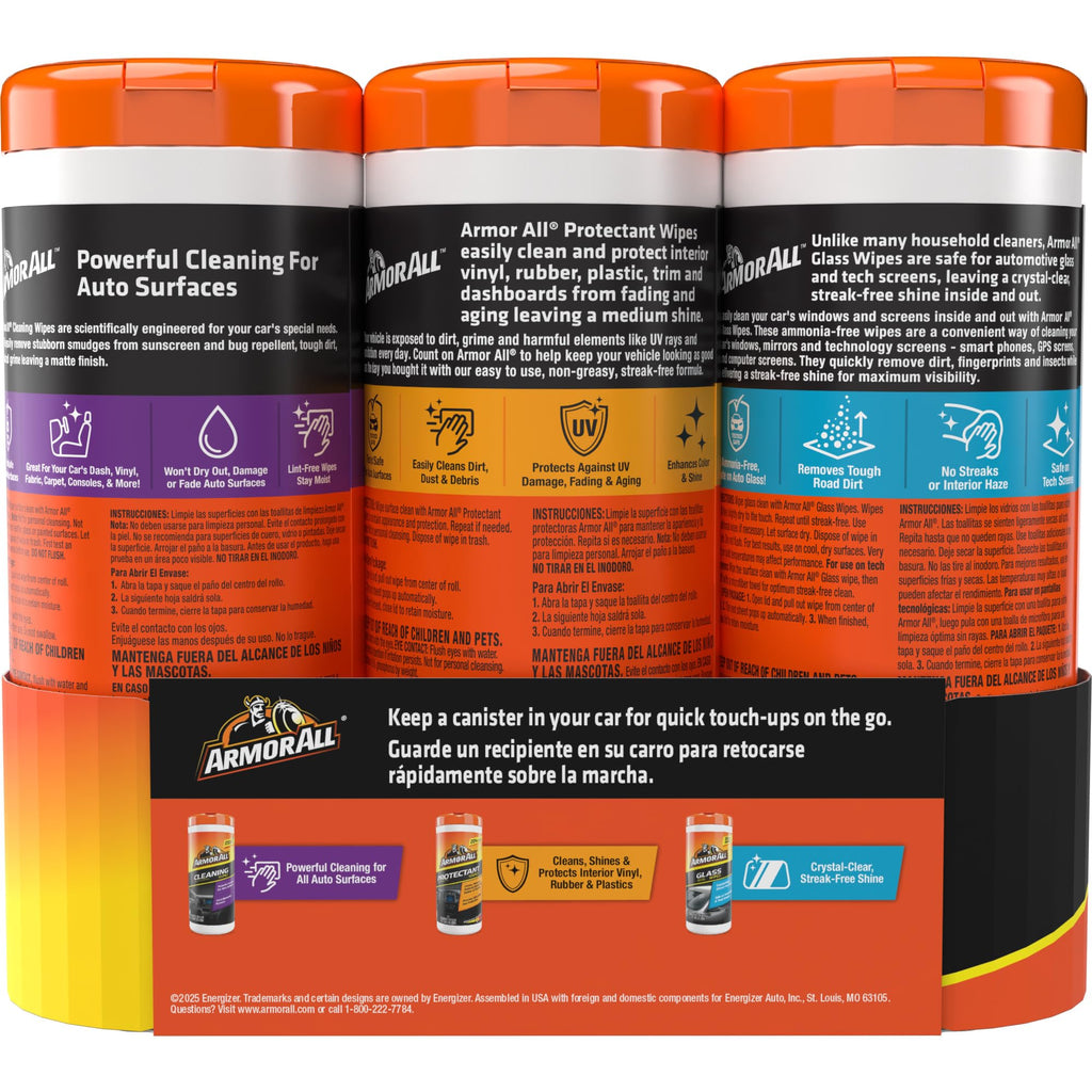 Armor All Protectant, Glass & Cleaning Wipes Set