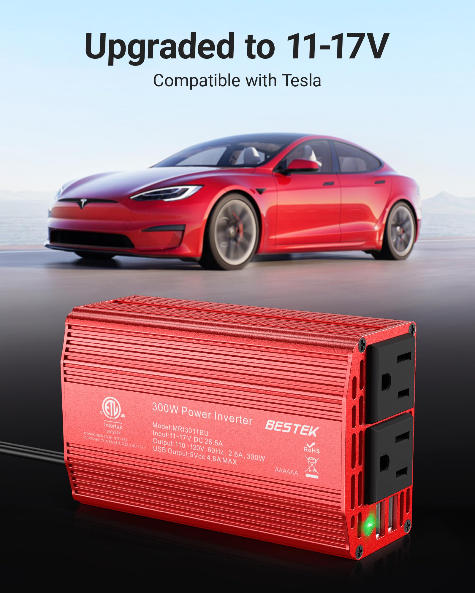 BESTEK 300W 12V-to-110V Car Inverter with Dual USB