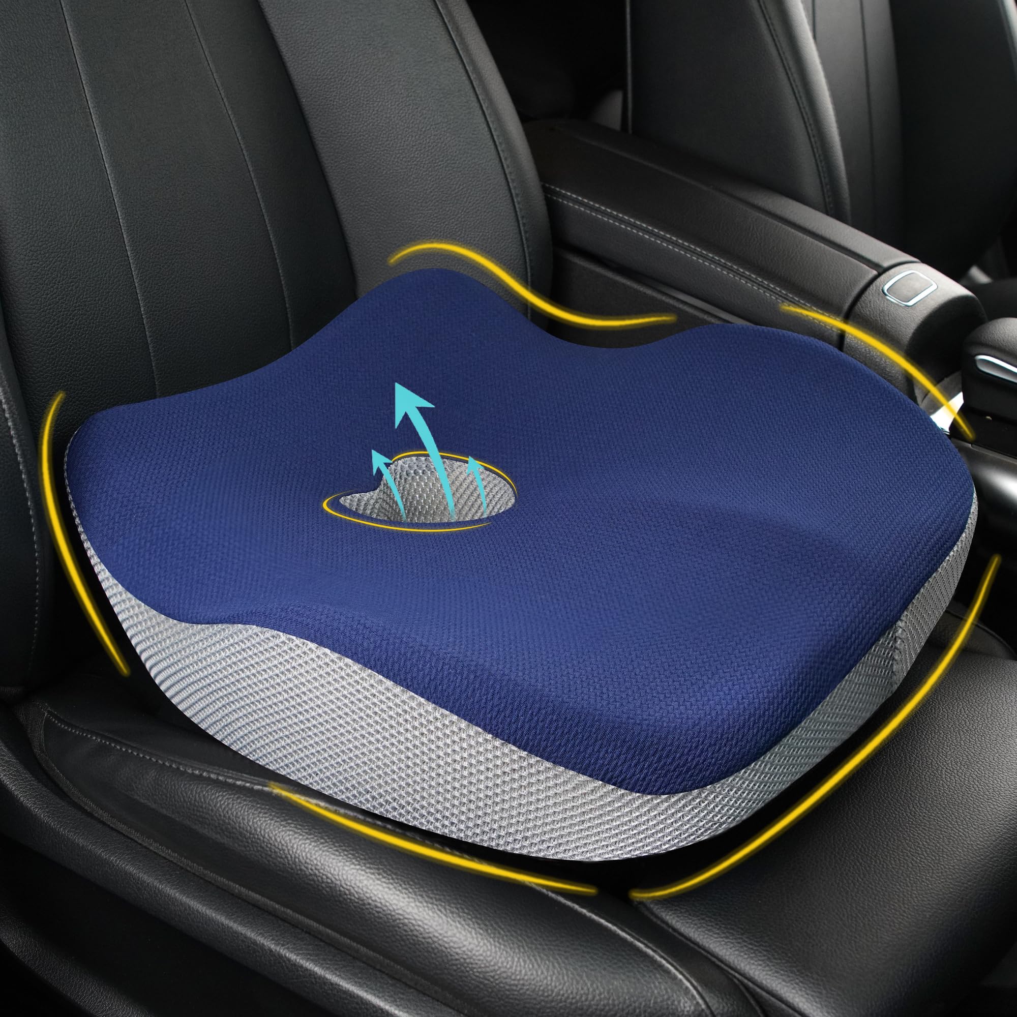 Allaboutsla Car Seat Cushion, Ergonomic Memory Foam Car Cushion for Sciatica Pain Relief, Larger Driving Seat Pillow for Short Drivers on Long Drives - Butt Pillow for Truck, Office, Wheelchair