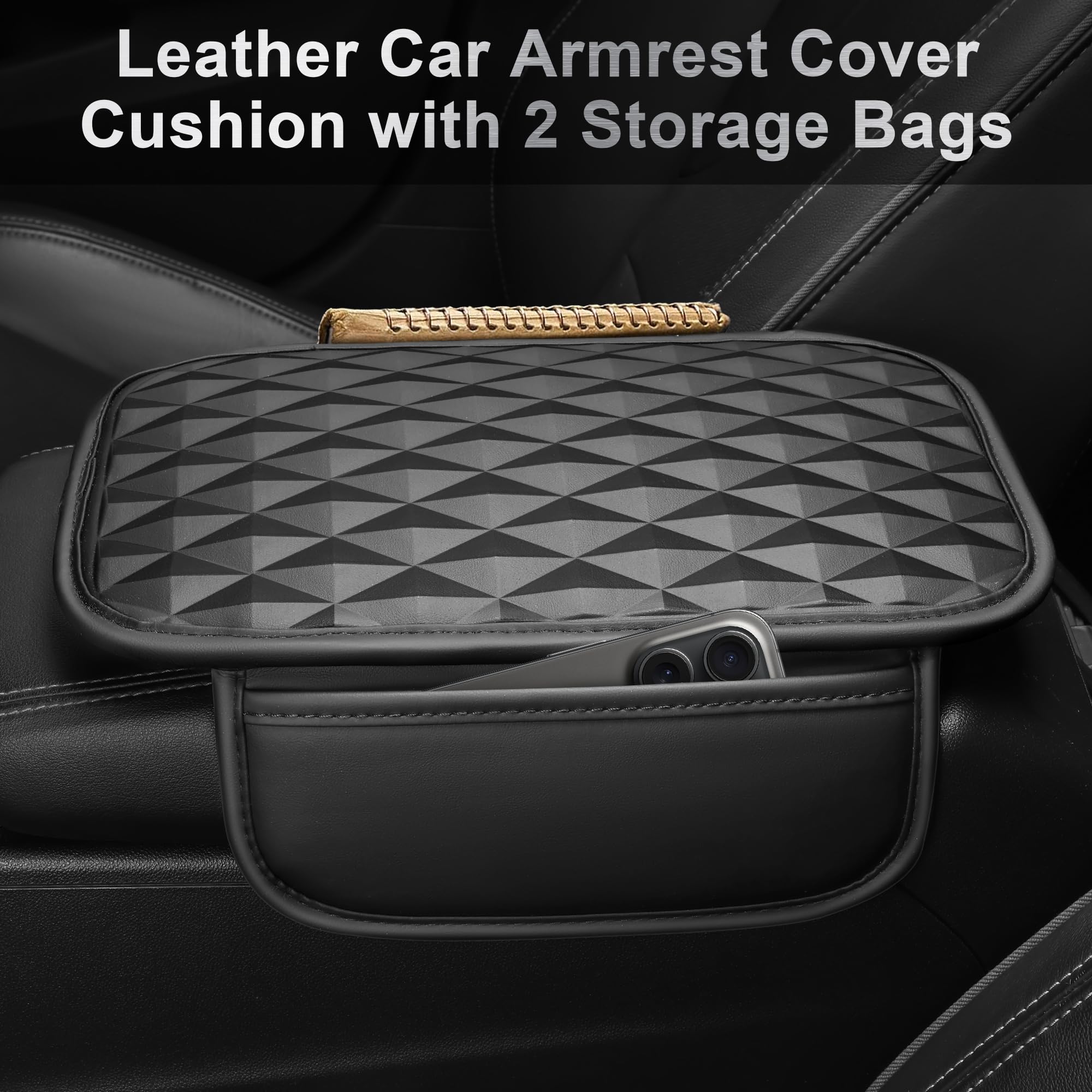 CAR PASS 3D Rhombus Leather Steering Wheel Cover Car Accessories Set