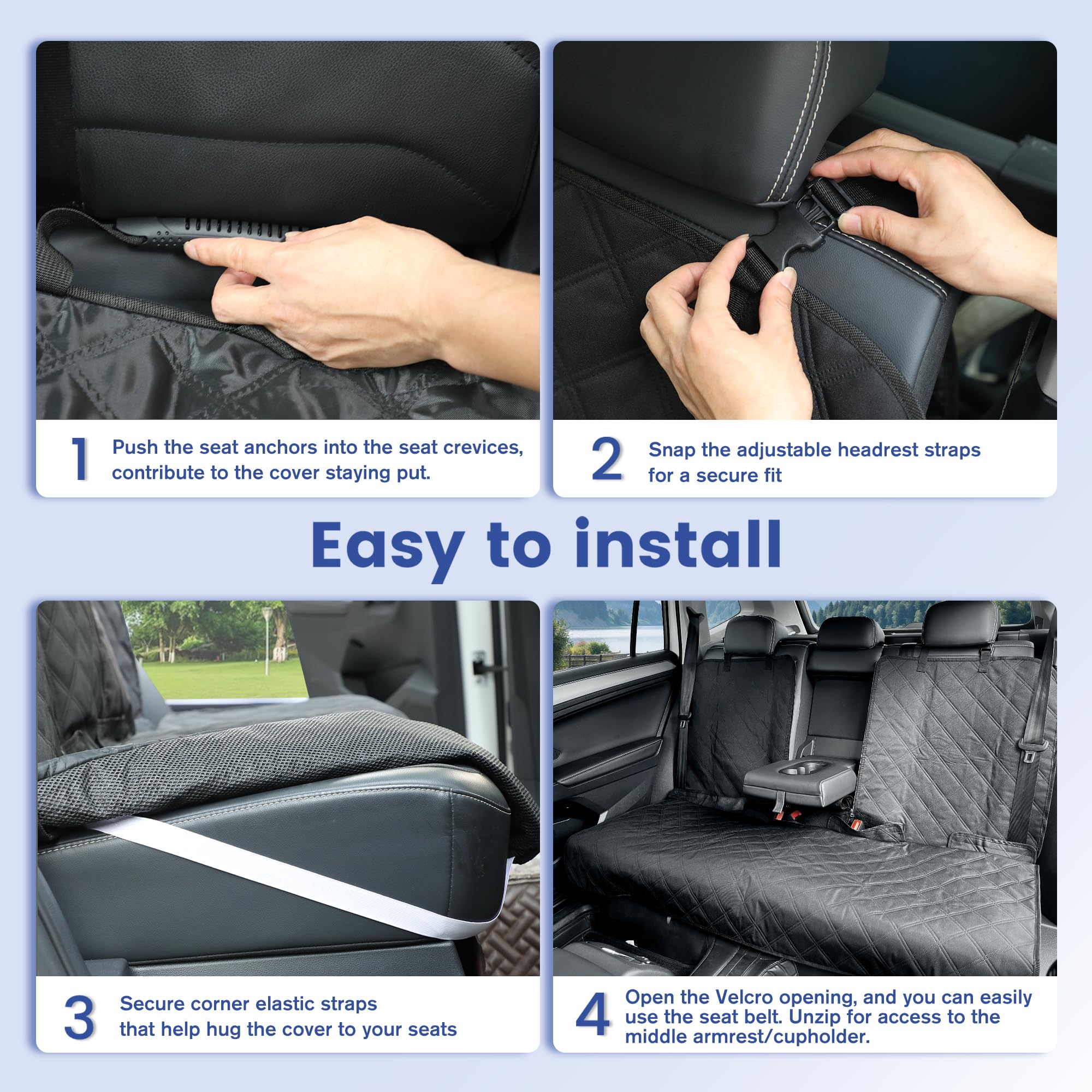 ALLANSING Back Seat Cover - 900D Oxford Waterproof Car Seat Protector, Fits Cars/SUVs/Trucks, Split Bench, Non-Slip, for Messy Kids & Drooling Dogs, Easy Clean