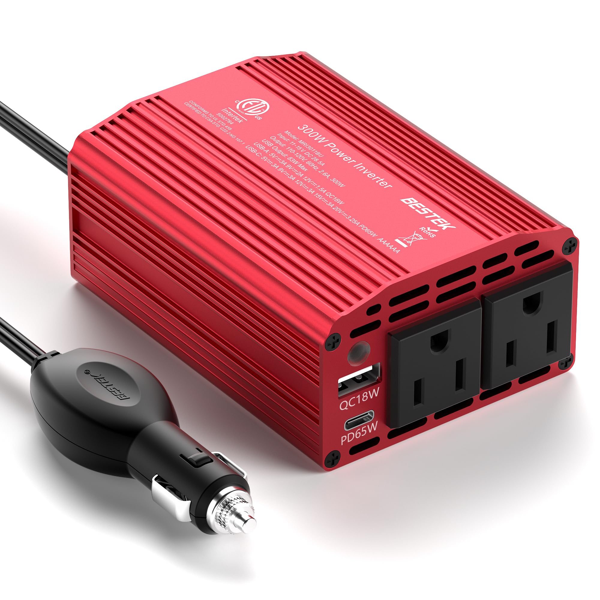 BESTEK 300W 12V-to-110V Car Inverter with Dual USB