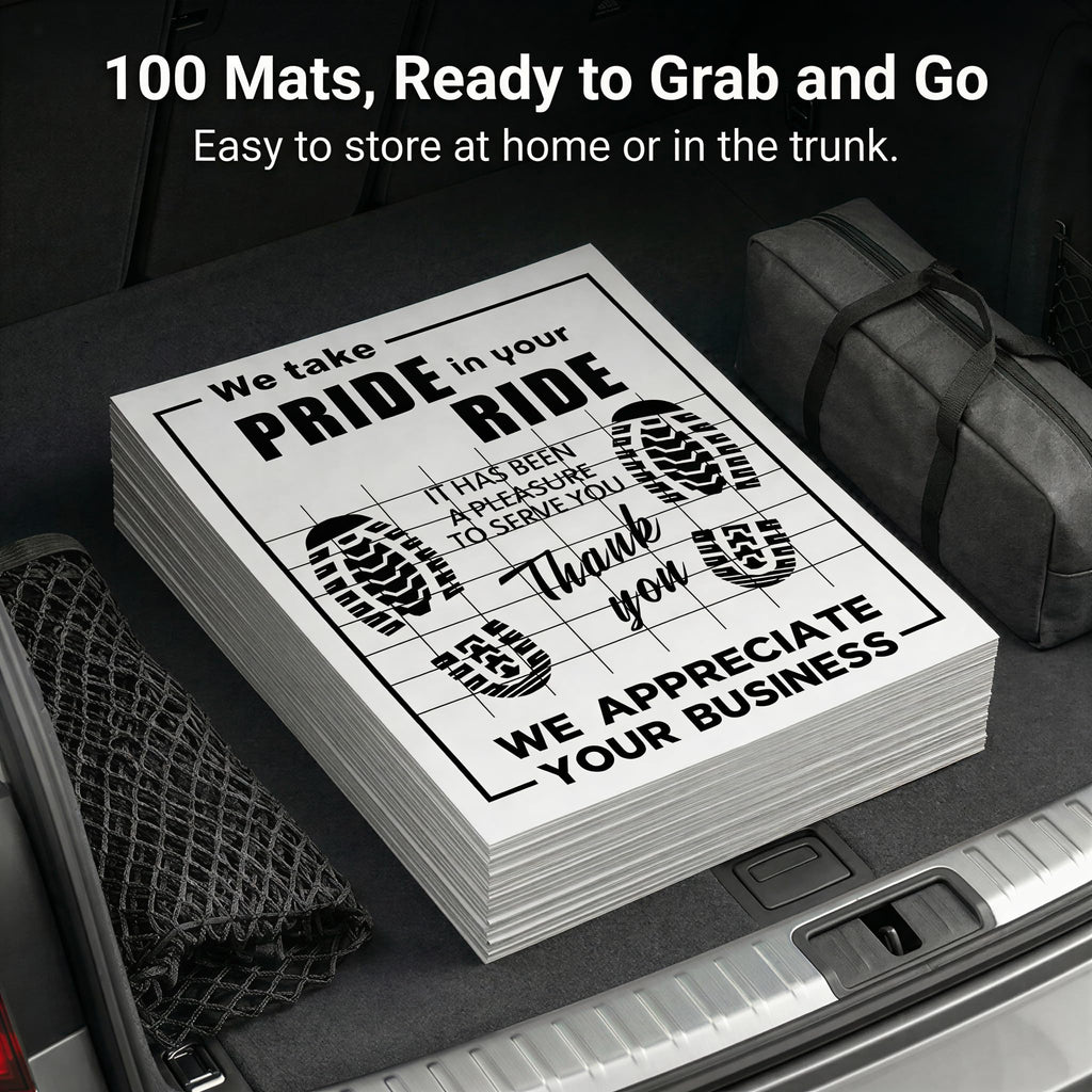 Disposable Paper Car Floor Mats, 100 Count, 20 x 16 inch, Single-Side Laminated Surface, Temporary Footwell Protection for Wet Shoes, Everyday Car Mess, Rideshare, and Passenger Pickups(White,100)