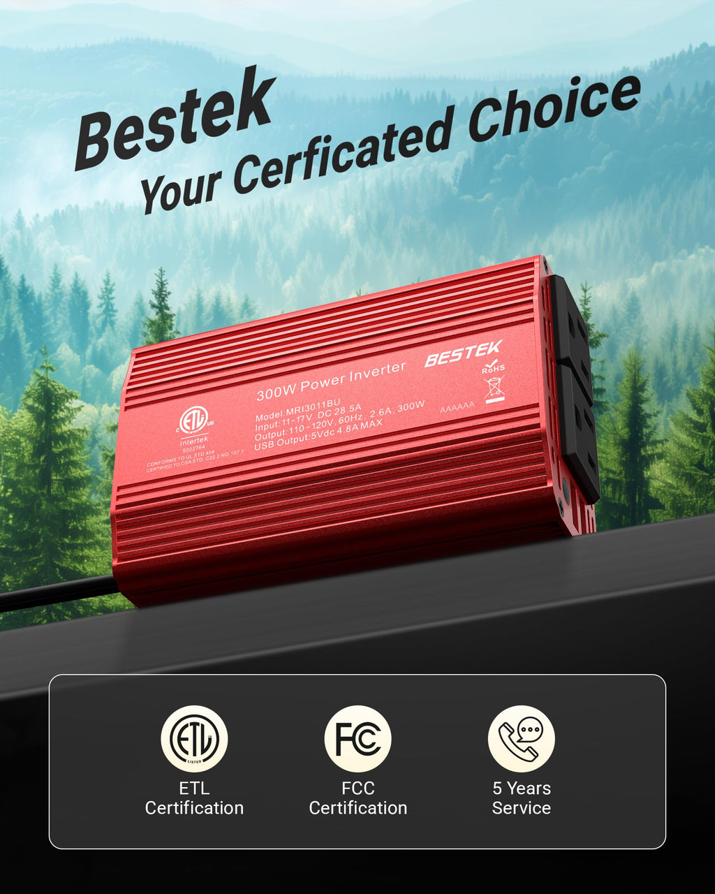 BESTEK 300W 12V-to-110V Car Inverter with Dual USB