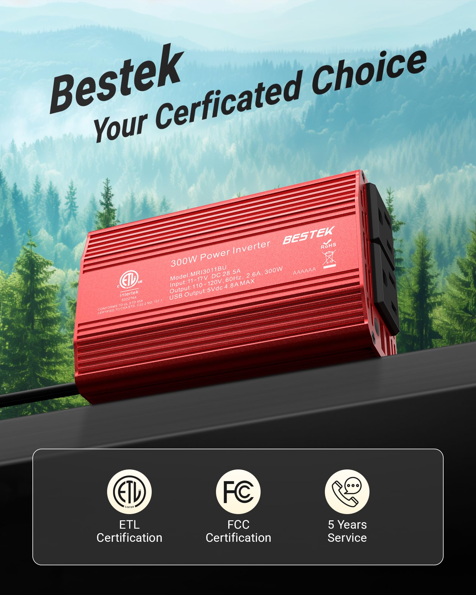 BESTEK 300W 12V-to-110V Car Inverter with Dual USB
