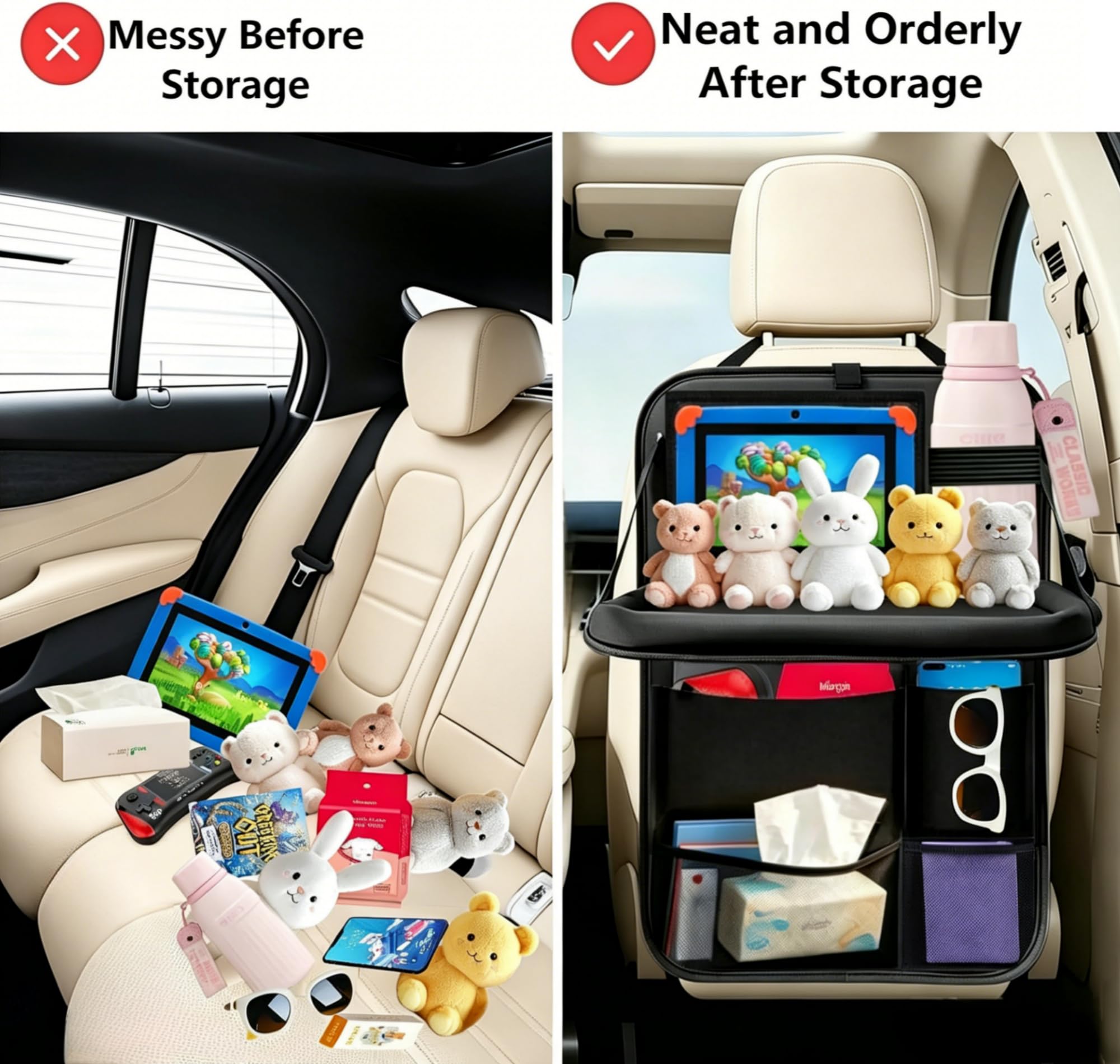 TCJJ Backseat Organizer & Kick Mat Seat Protector