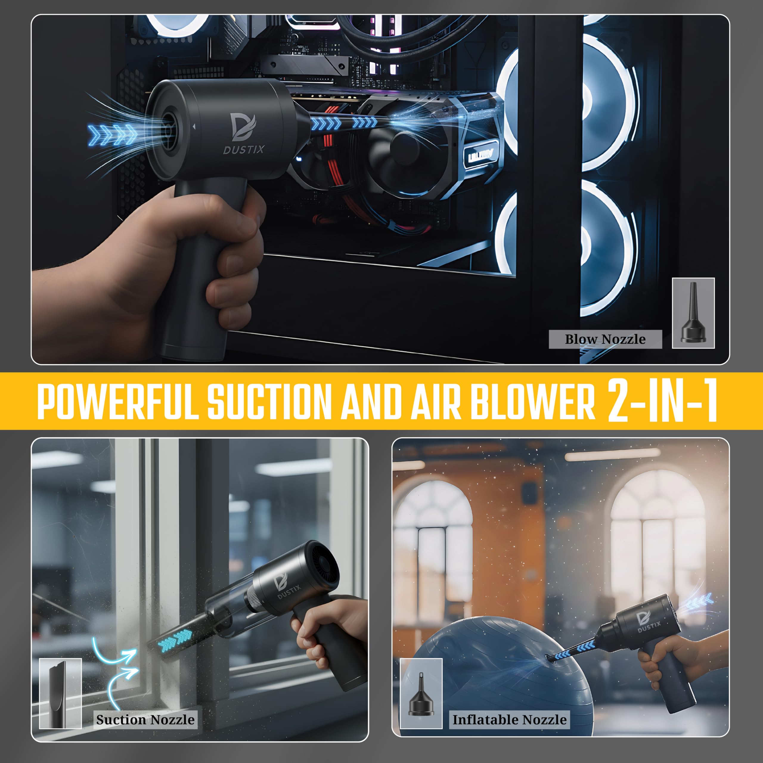 Cordless Handheld Car Vacuum & Multi-Function Air Blower