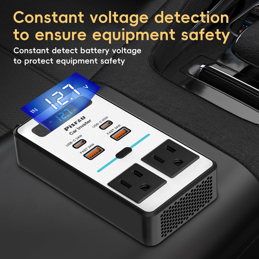 PiSFAU 200W Car Power Inverter with USB-C Fast Charging