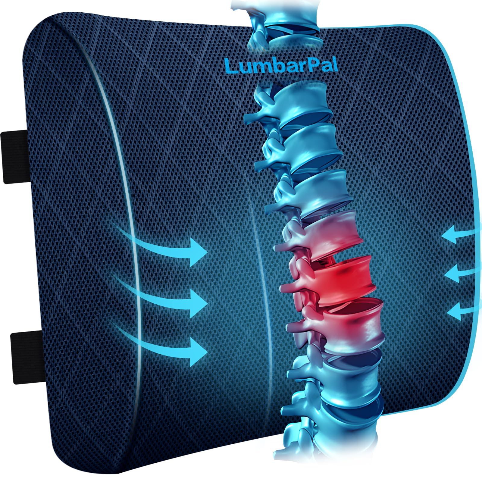 Lumbar Support Pillow for Office Chair Back Car, Gaming, Improve Sitting Posture & Pain Relief, Memory Foam, Adjustable Straps