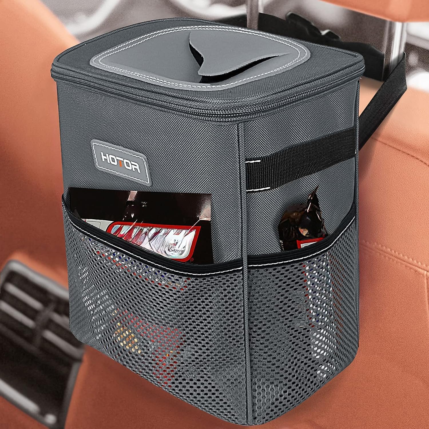 HOTOR Compact Waterproof Leak-Proof Car Trash Can