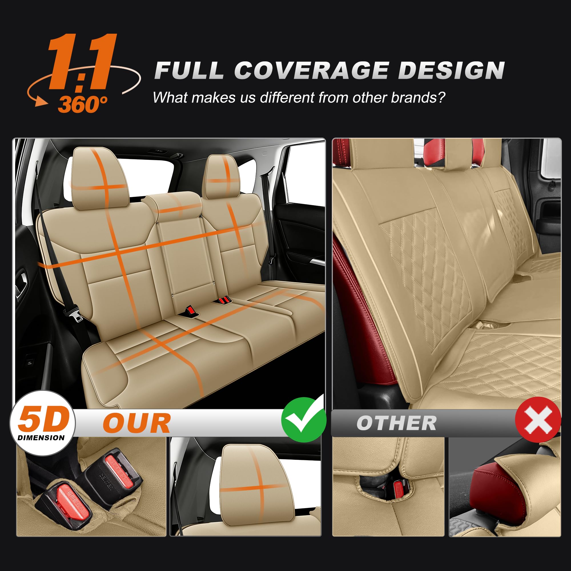 AOMSAZTO Custom Seat Covers for Honda CRV 2023 2024 Faux Leather Car Seat Cover Full Set Faux Leather Waterproof (5 Seats,Black)