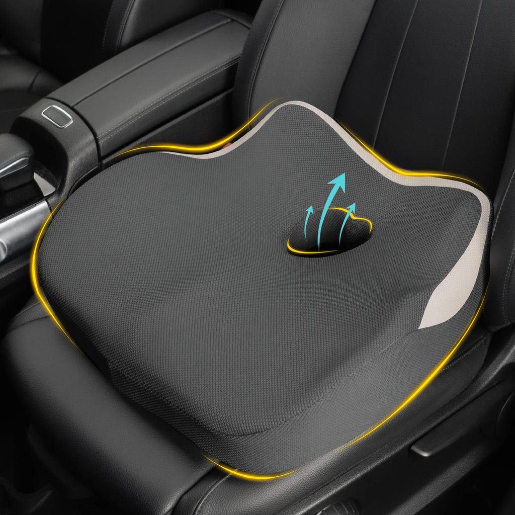Allaboutsla Car Seat Cushion, Ergonomic Memory Foam Car Cushion for Sciatica Pain Relief, Larger Driving Seat Pillow for Short Drivers on Long Drives - Butt Pillow for Truck, Office, Wheelchair