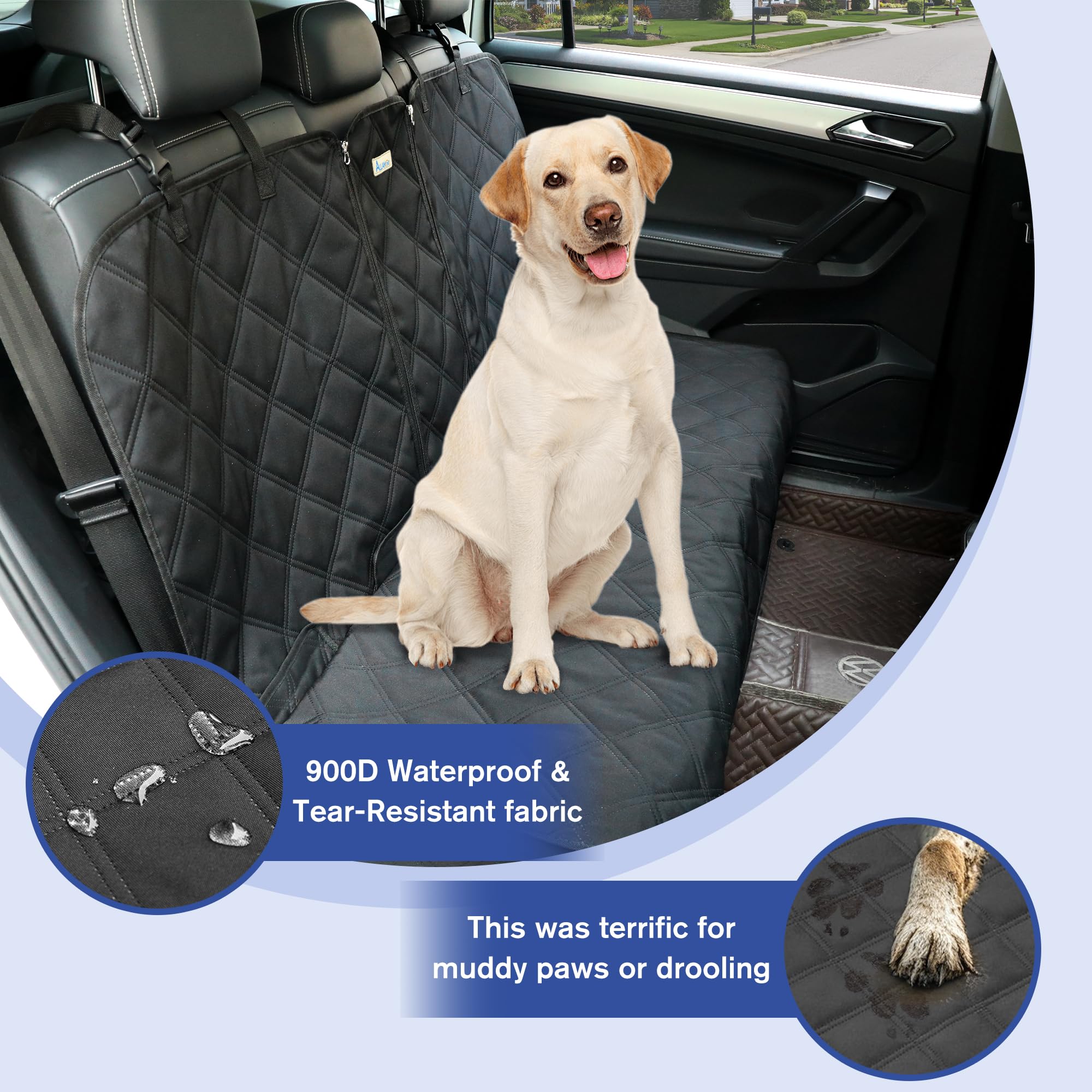 ALLANSING Back Seat Cover - 900D Oxford Waterproof Car Seat Protector, Fits Cars/SUVs/Trucks, Split Bench, Non-Slip, for Messy Kids & Drooling Dogs, Easy Clean
