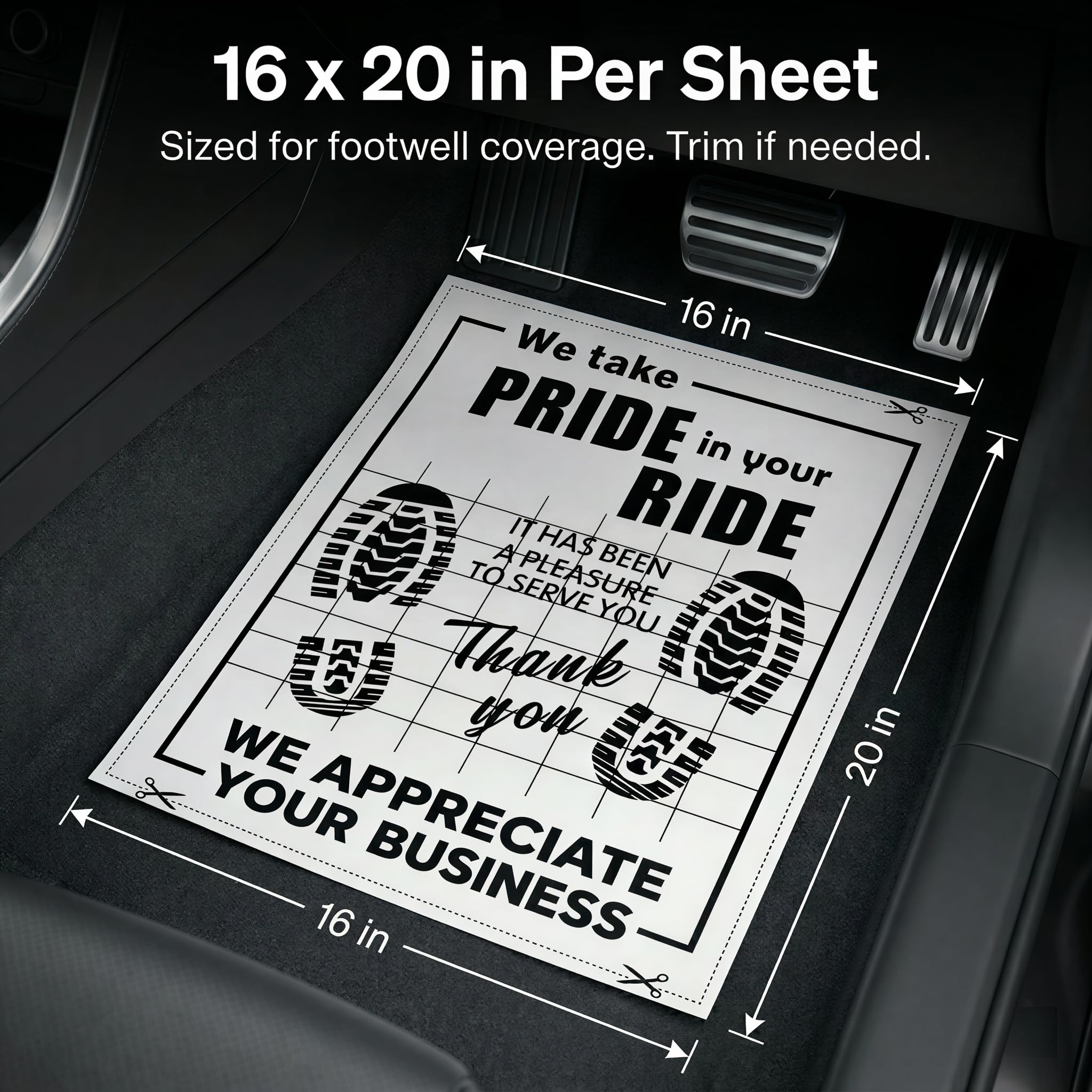 Disposable Paper Car Floor Mats, 100 Count, 20 x 16 inch, Single-Side Laminated Surface, Temporary Footwell Protection for Wet Shoes, Everyday Car Mess, Rideshare, and Passenger Pickups(White,100)