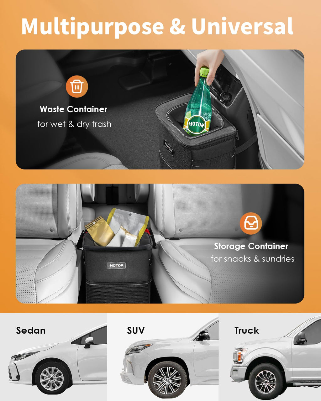 HOTOR Compact Waterproof Leak-Proof Car Trash Can