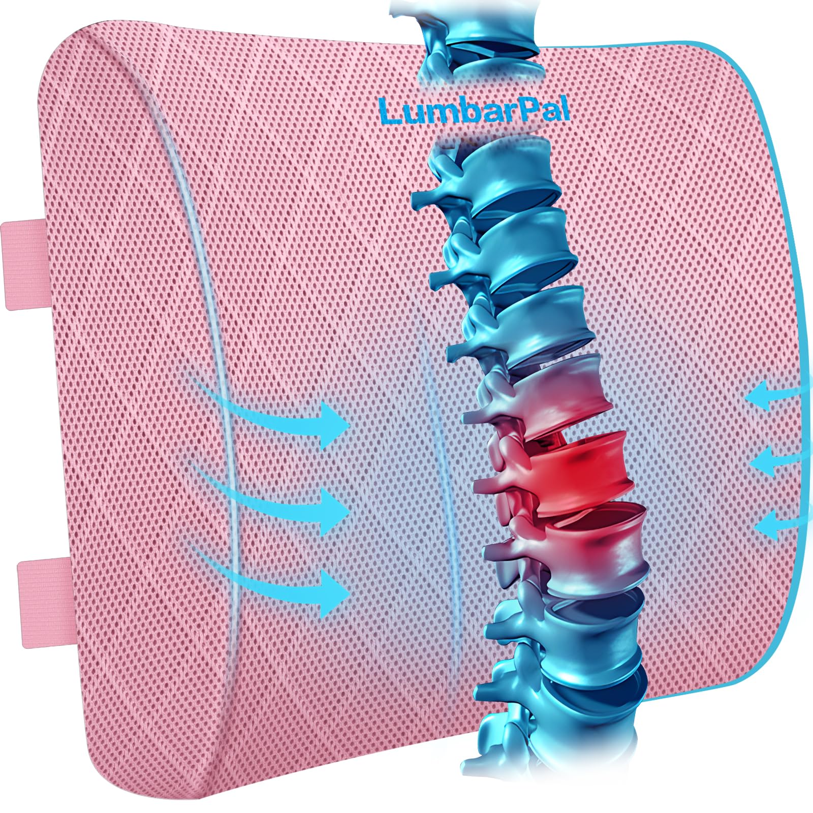 Lumbar Support Pillow for Office Chair Back Car, Gaming, Improve Sitting Posture & Pain Relief, Memory Foam, Adjustable Straps