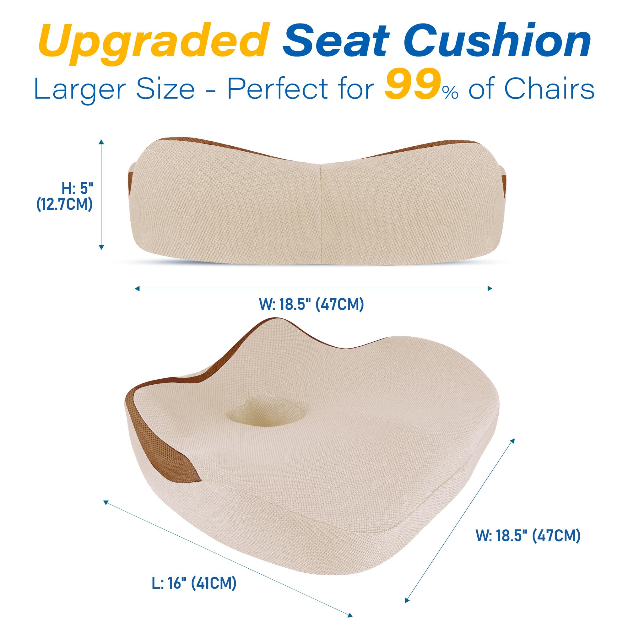 Allaboutsla Car Seat Cushion, Ergonomic Memory Foam Car Cushion for Sciatica Pain Relief, Larger Driving Seat Pillow for Short Drivers on Long Drives - Butt Pillow for Truck, Office, Wheelchair