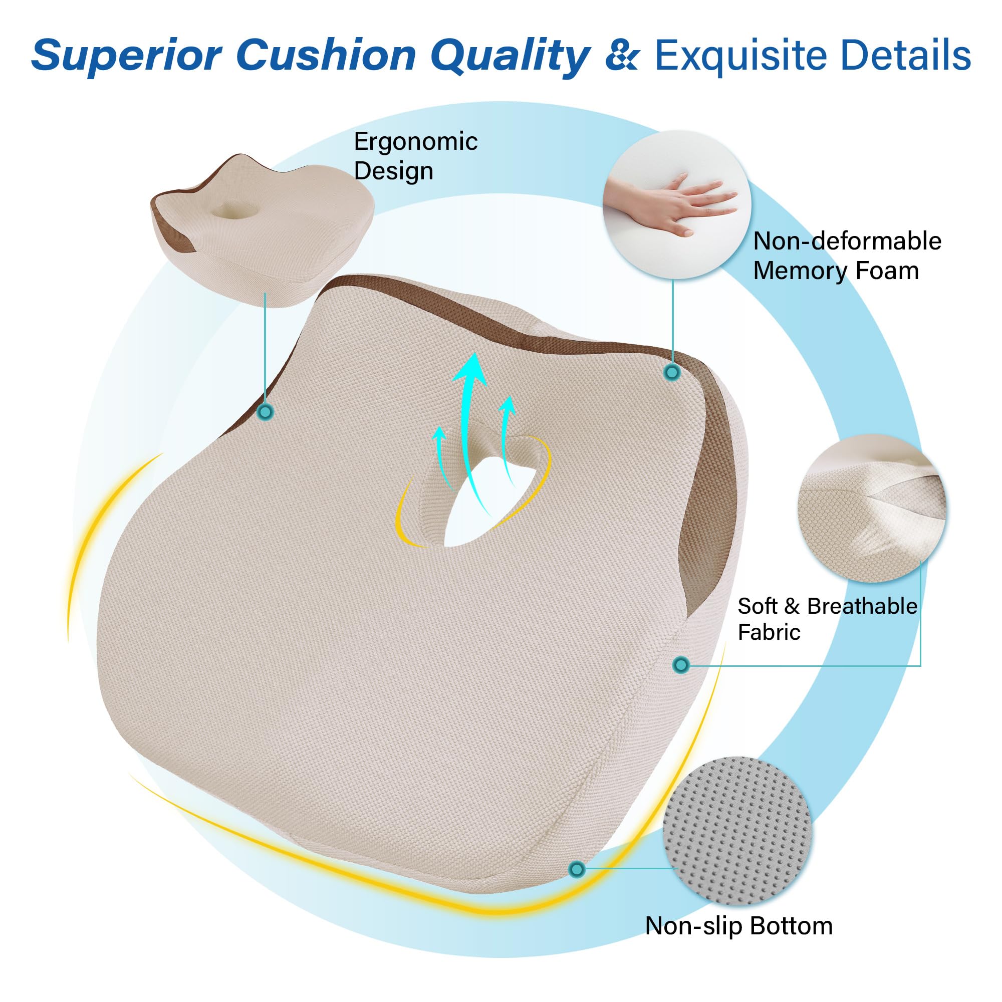 Allaboutsla Car Seat Cushion, Ergonomic Memory Foam Car Cushion for Sciatica Pain Relief, Larger Driving Seat Pillow for Short Drivers on Long Drives - Butt Pillow for Truck, Office, Wheelchair