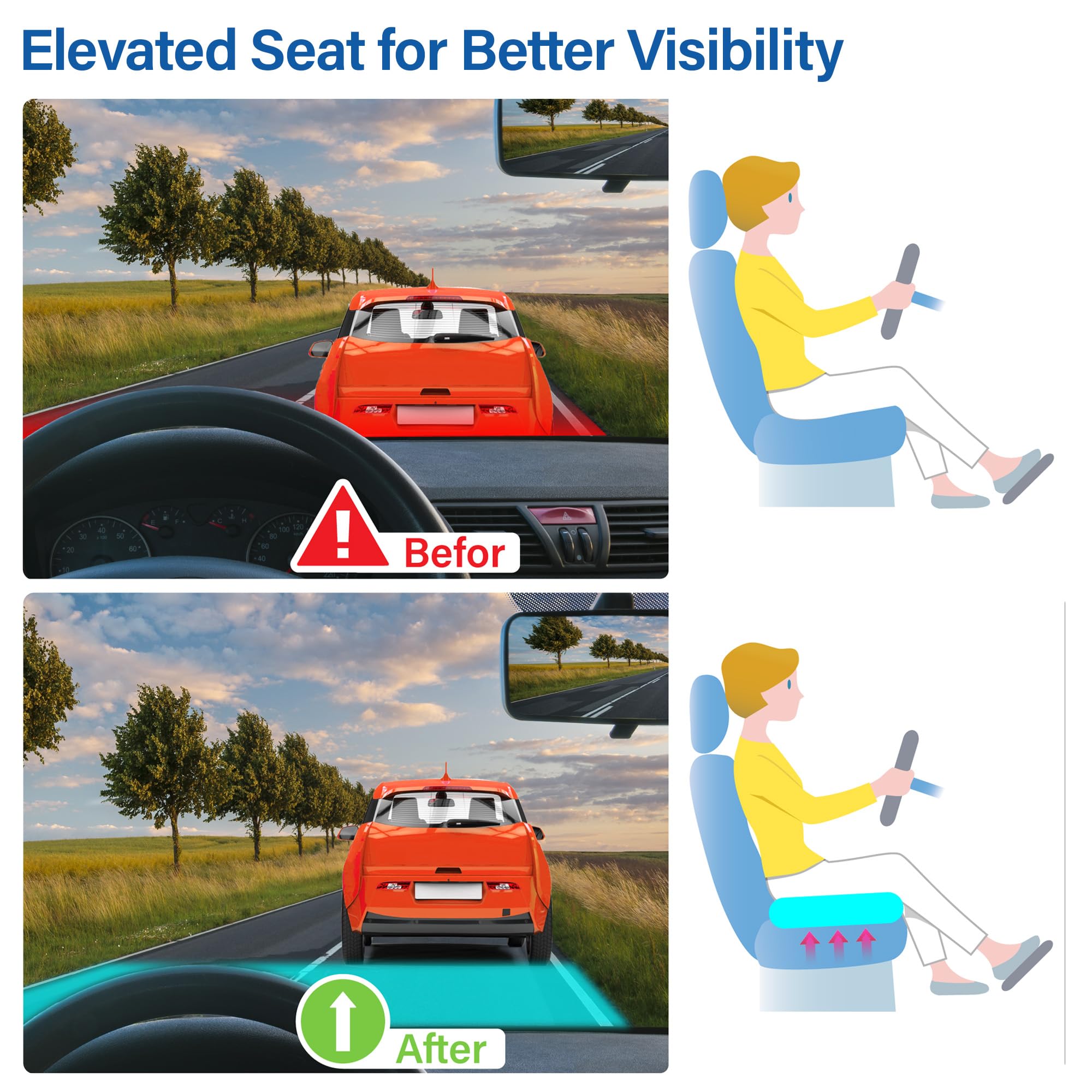 Allaboutsla Car Seat Cushion, Ergonomic Memory Foam Car Cushion for Sciatica Pain Relief, Larger Driving Seat Pillow for Short Drivers on Long Drives - Butt Pillow for Truck, Office, Wheelchair