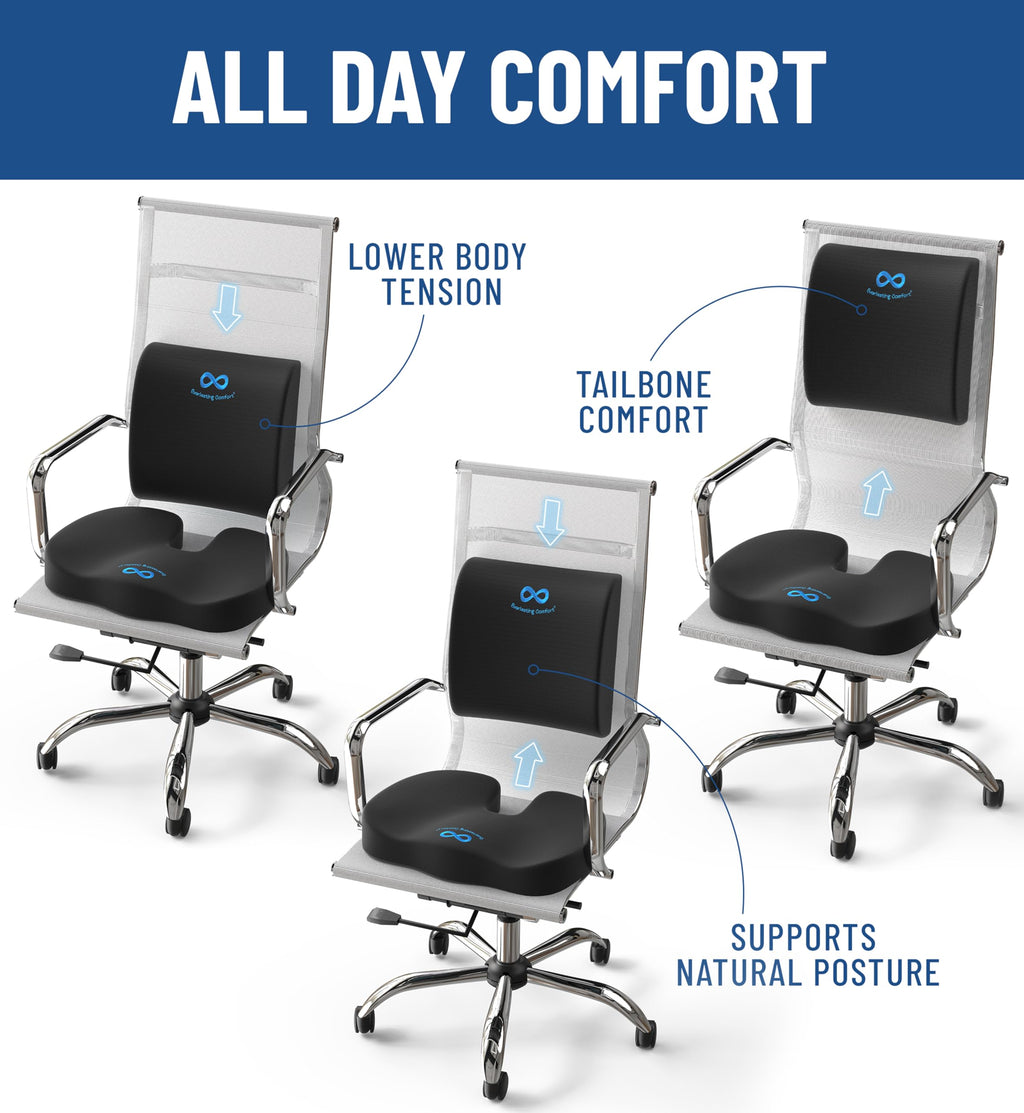Everlasting Comfort Elevate Series Doctor Recommended Memory Foam Seat Cushion for Office Chairs & Car - Ergonomic Office Desk Accessories - Cushions for Tailbone Pain Relief, Sciatica