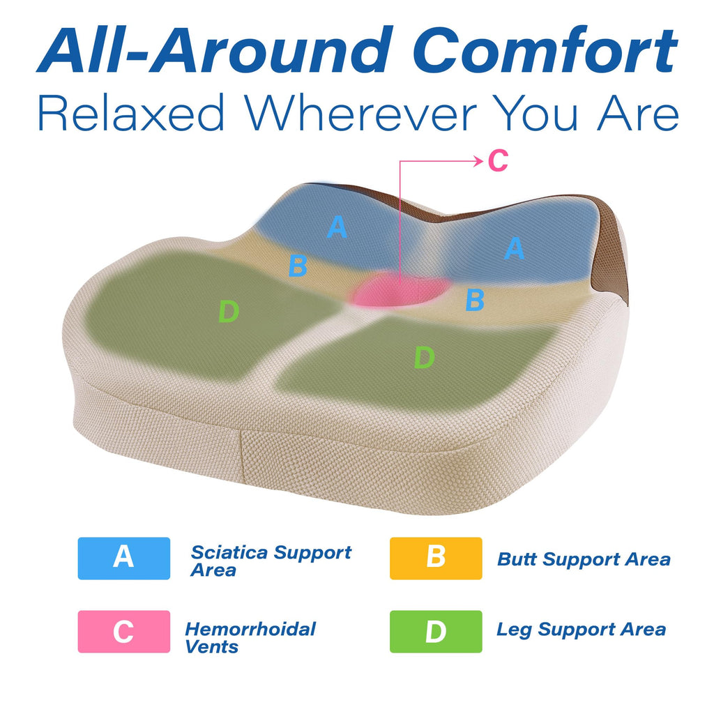 Allaboutsla Car Seat Cushion, Ergonomic Memory Foam Car Cushion for Sciatica Pain Relief, Larger Driving Seat Pillow for Short Drivers on Long Drives - Butt Pillow for Truck, Office, Wheelchair
