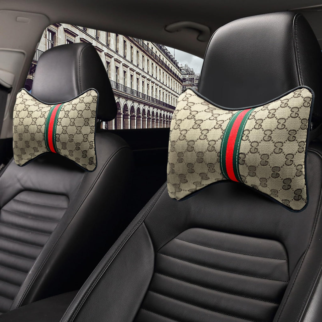 KANYO-AUTO Steering Wheel Cover with 2 Car Headrest Pillow and 2 Seat Belt Cushions Shoulder Pads Universal fit 14 1/2"-15" Steering Wheel