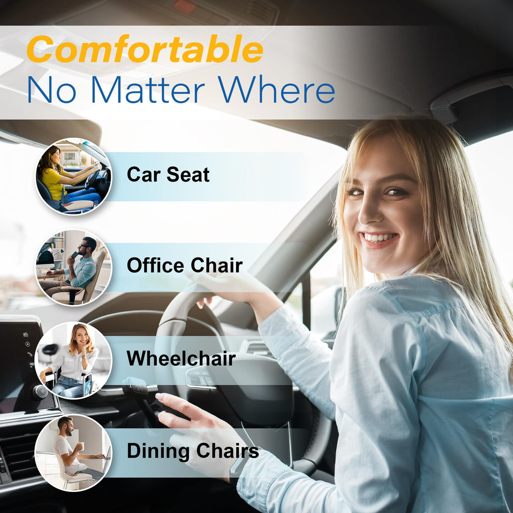 Allaboutsla Car Seat Cushion, Ergonomic Memory Foam Car Cushion for Sciatica Pain Relief, Larger Driving Seat Pillow for Short Drivers on Long Drives - Butt Pillow for Truck, Office, Wheelchair
