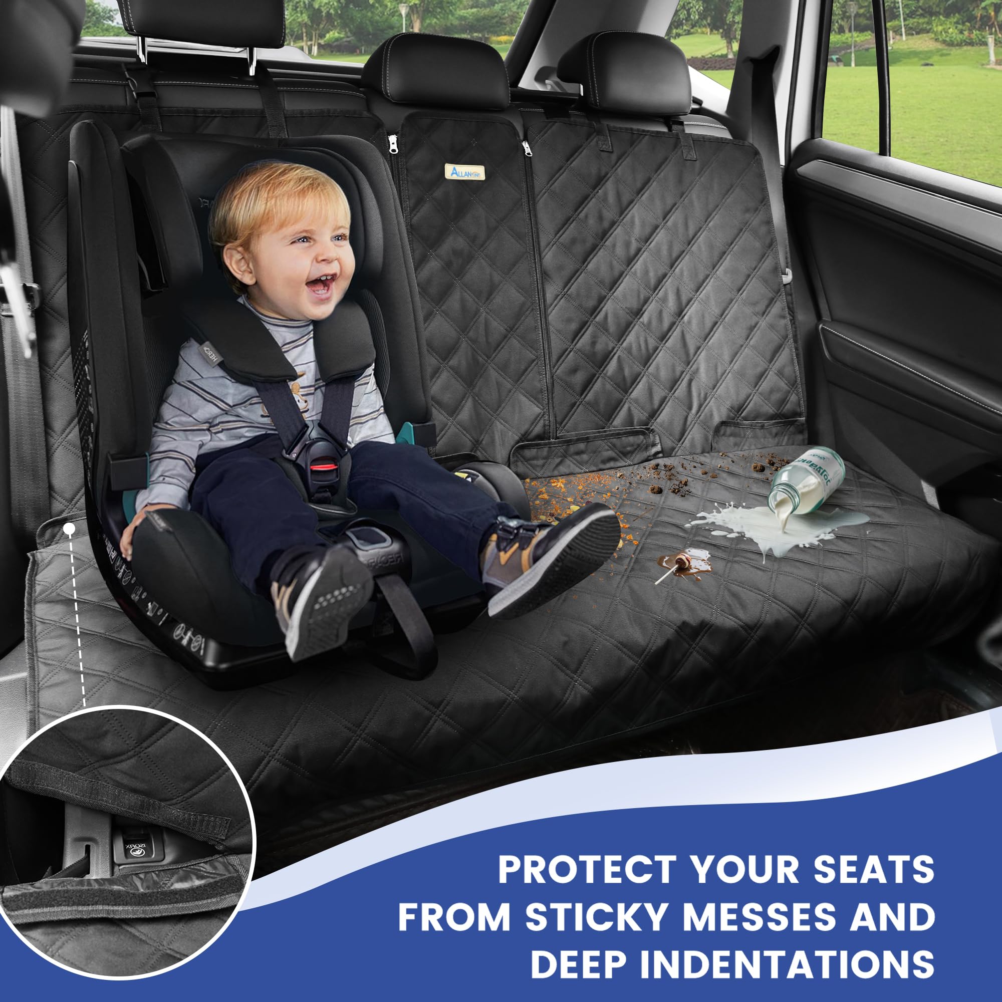 ALLANSING Back Seat Cover - 900D Oxford Waterproof Car Seat Protector, Fits Cars/SUVs/Trucks, Split Bench, Non-Slip, for Messy Kids & Drooling Dogs, Easy Clean