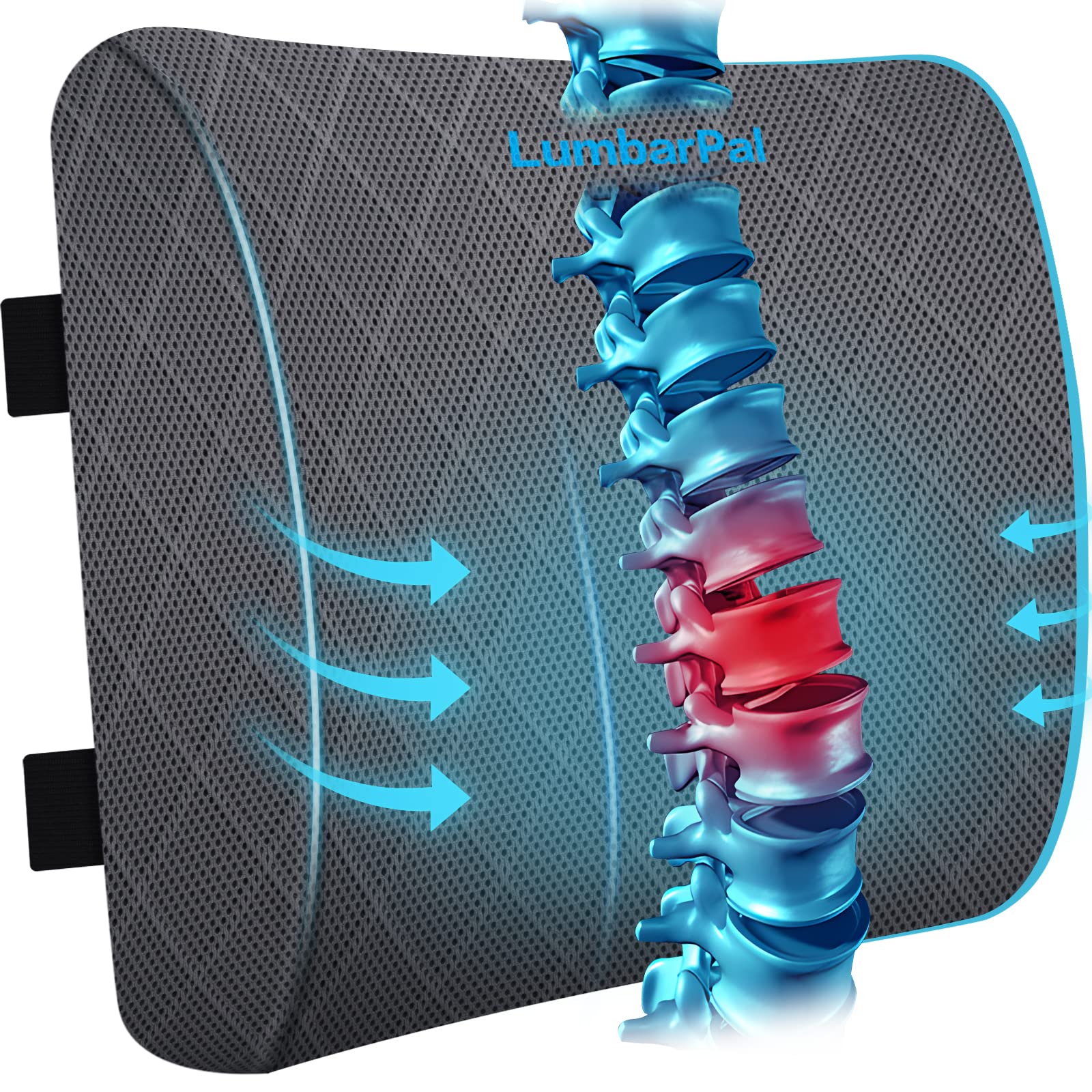 Lumbar Support Pillow for Office Chair Back Car, Gaming, Improve Sitting Posture & Pain Relief, Memory Foam, Adjustable Straps