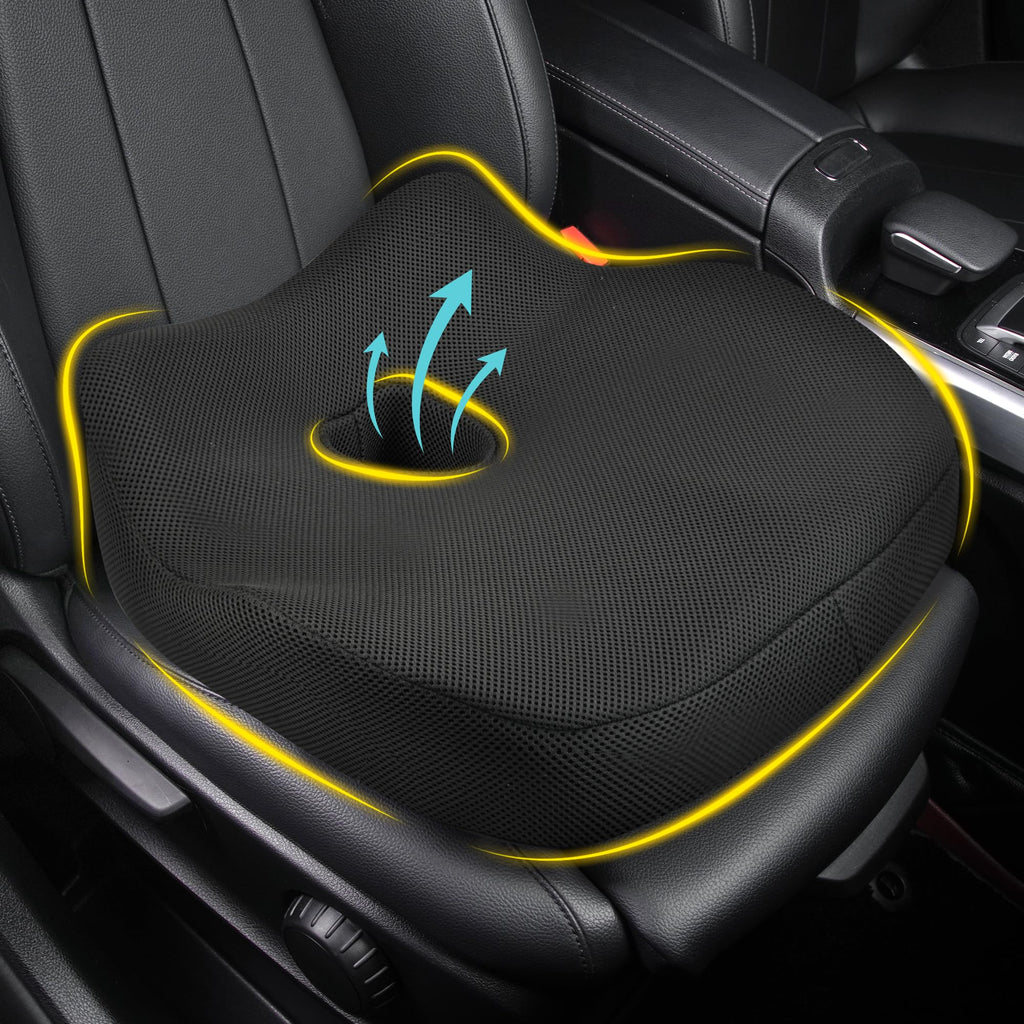 Allaboutsla Car Seat Cushion, Ergonomic Memory Foam Car Cushion for Sciatica Pain Relief, Larger Driving Seat Pillow for Short Drivers on Long Drives - Butt Pillow for Truck, Office, Wheelchair