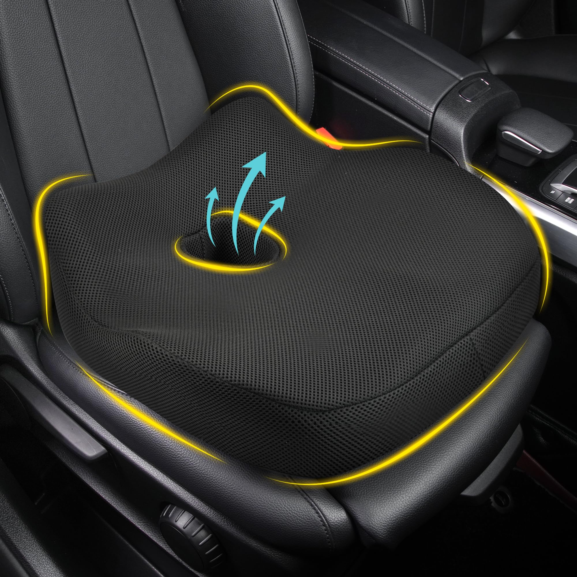 Allaboutsla Car Seat Cushion, Ergonomic Memory Foam Car Cushion for Sciatica Pain Relief, Larger Driving Seat Pillow for Short Drivers on Long Drives - Butt Pillow for Truck, Office, Wheelchair