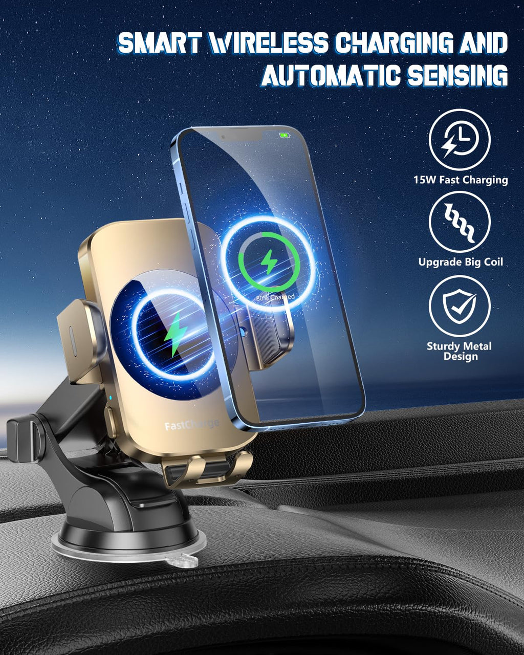 BothLin 3-in-1 15W Auto-Clamping Wireless Car Mount